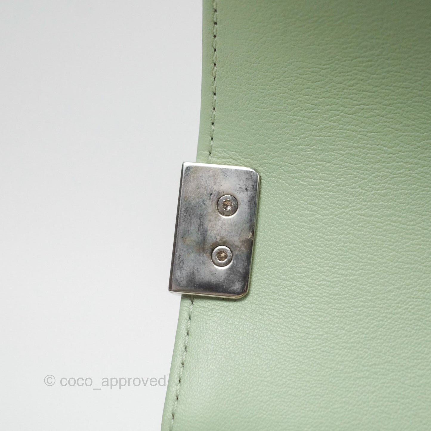 Chanel Medium Chevron Boy Mint Green Calfskin Silver Hardware