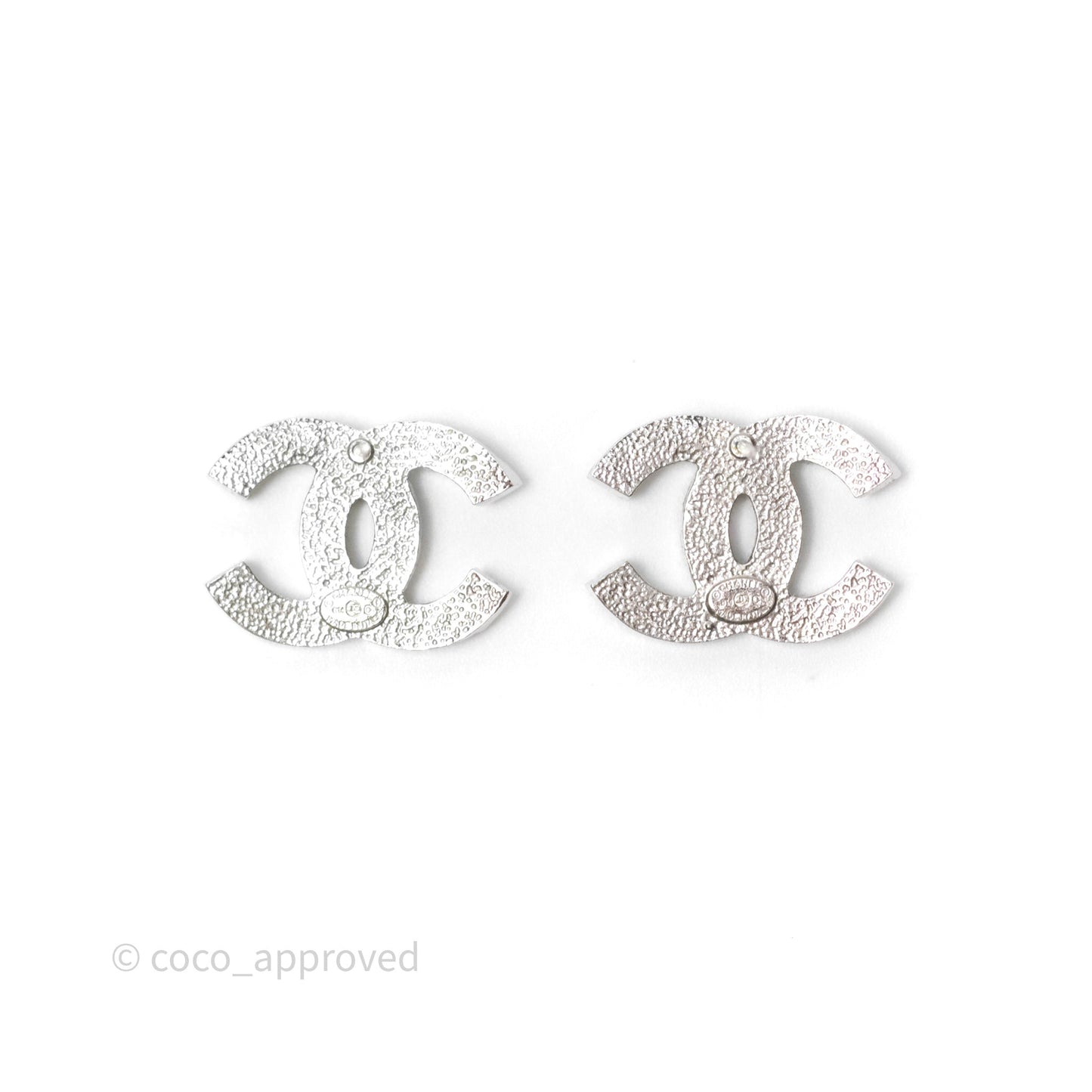 Chanel CC Crystals Earrings Silver Tone 14C