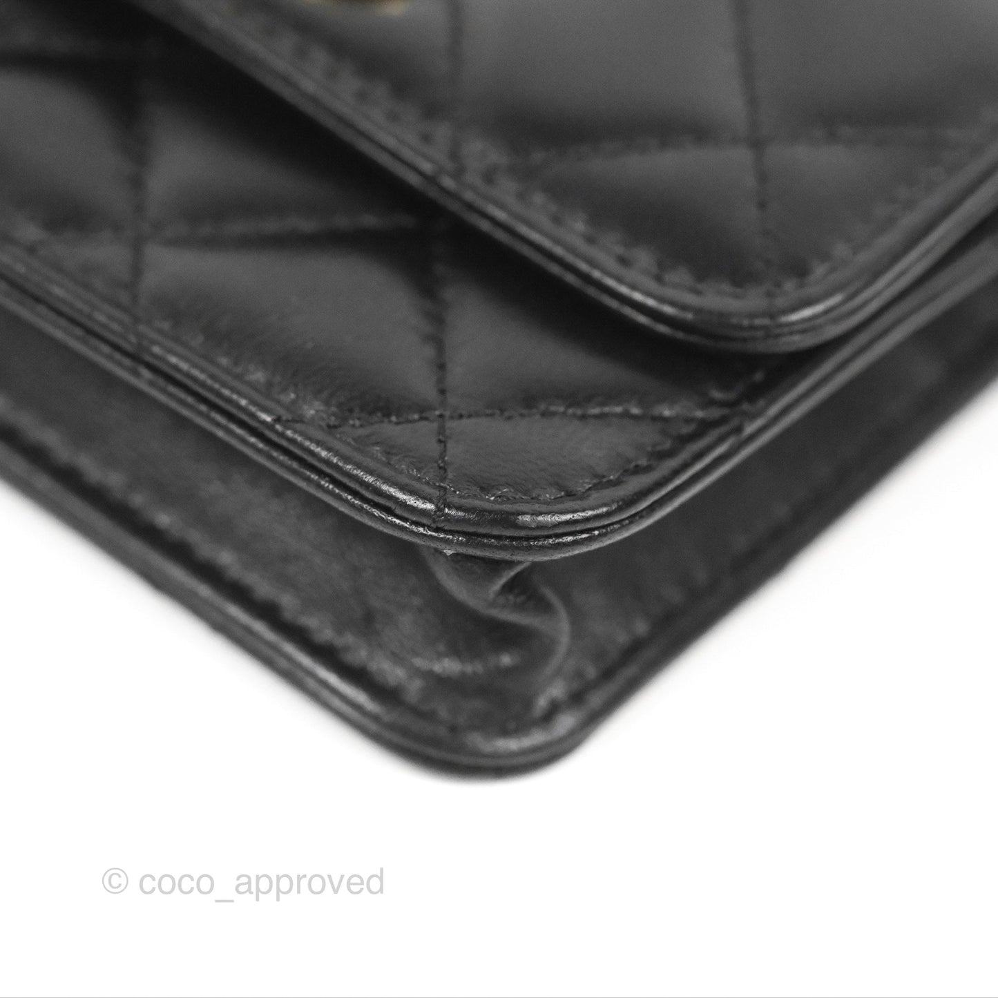 Chanel Mini Quilted Trendy CC Card Holder With Chain Black Lambskin Gold Hardware