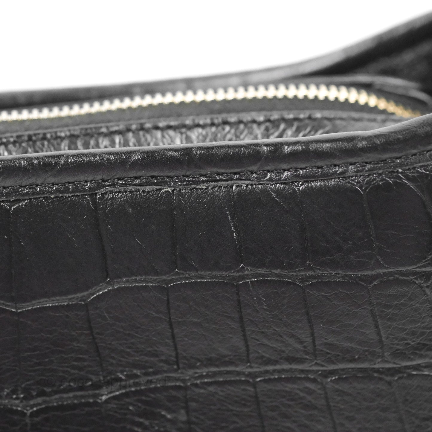Chanel Small Gabrielle Hobo with Logo Handle Black Croc Embossed Calfskin