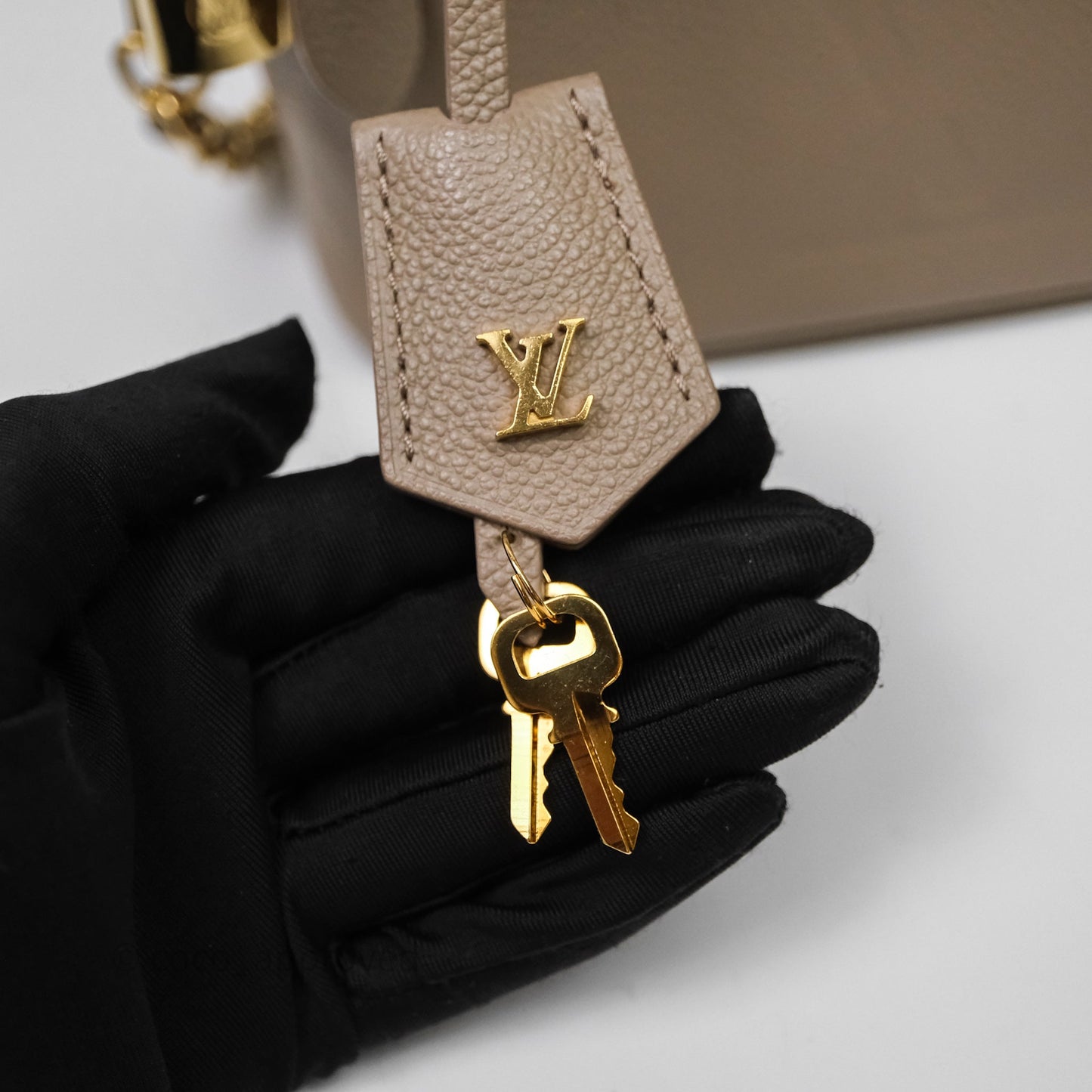 Louis Vuitton Monogram Empreinte Tourterelle Vanity PM Beige Gold Hardware