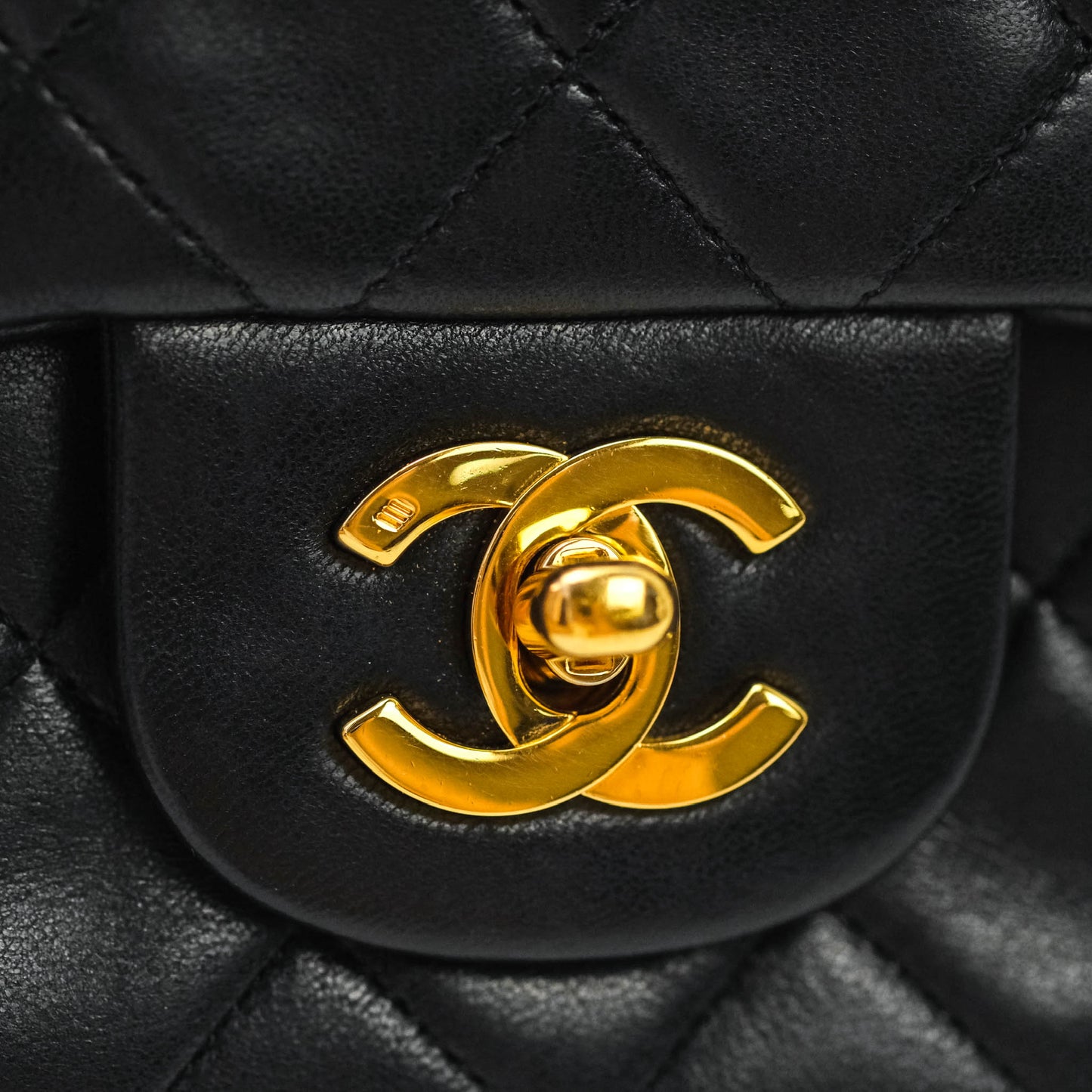 Chanel Vintage S/M Lambskin Small Double Flap Bag Black 24K Gold Hardware