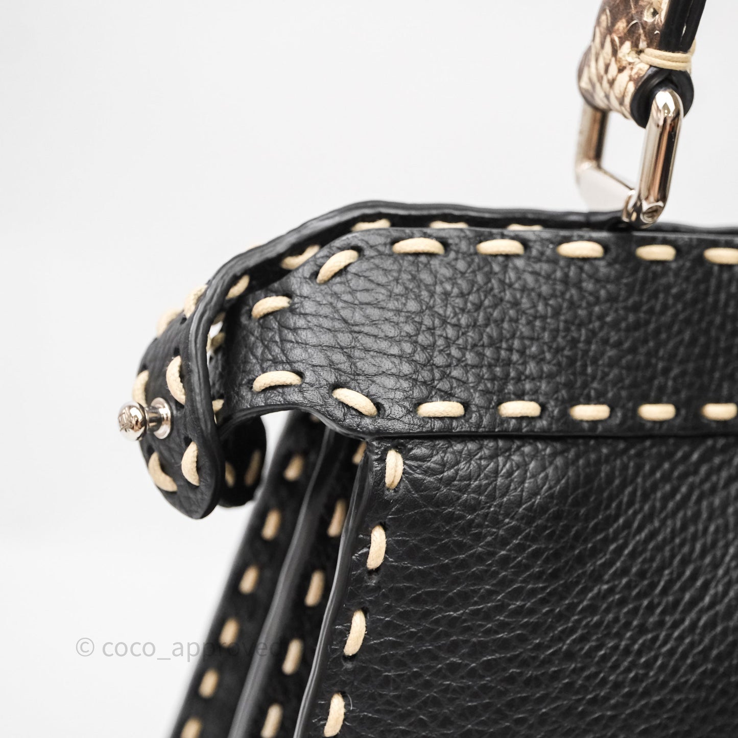 Fendi Peekaboo ISeeU Python Handle Handbag Black Calfskin Silver Hardware