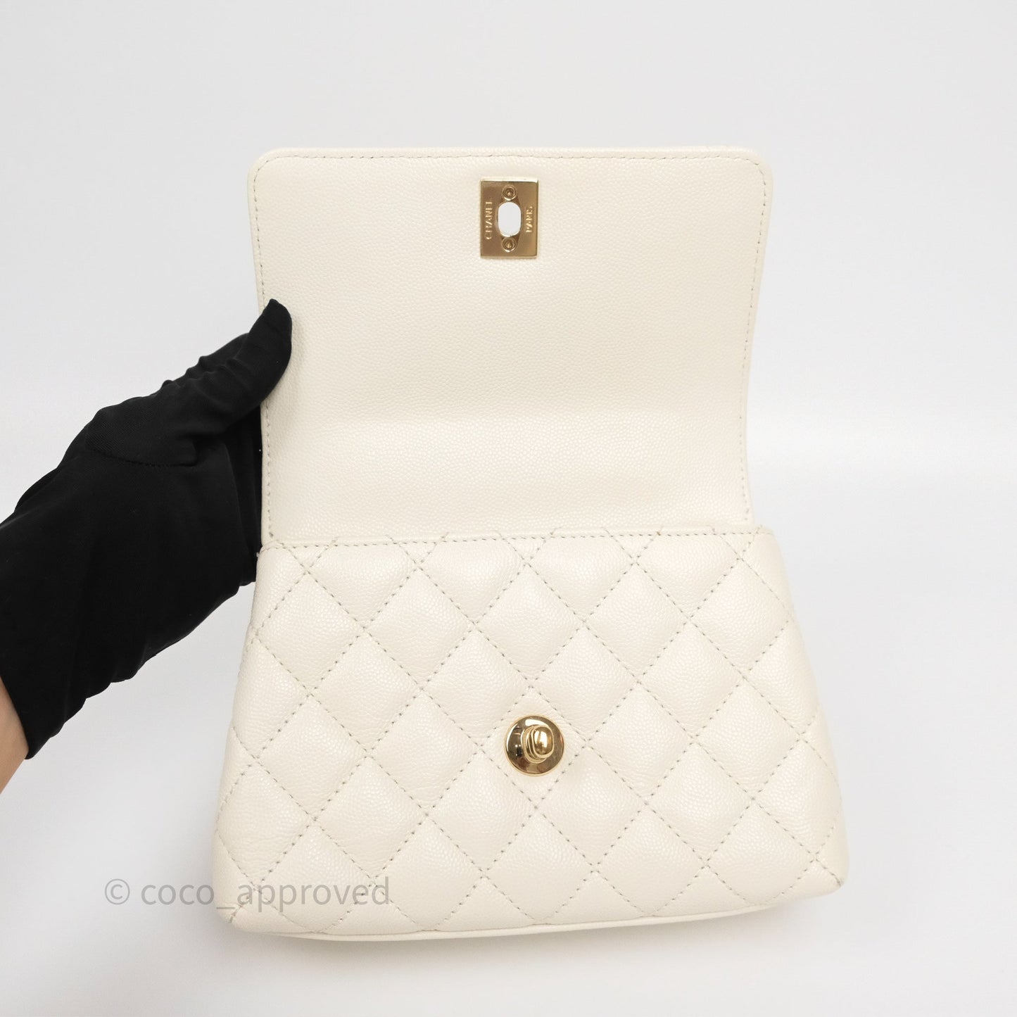 Chanel Mini Coco Handle Quilted Ivory White Caviar Gold Hardware