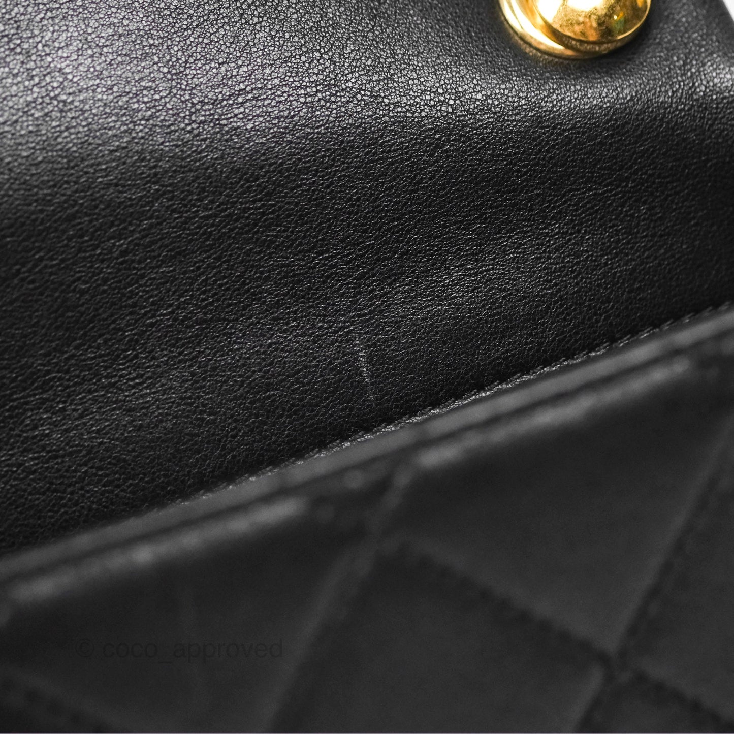Chanel Mini Top Handle Flap Black Lambskin Aged Gold Hardware 23C