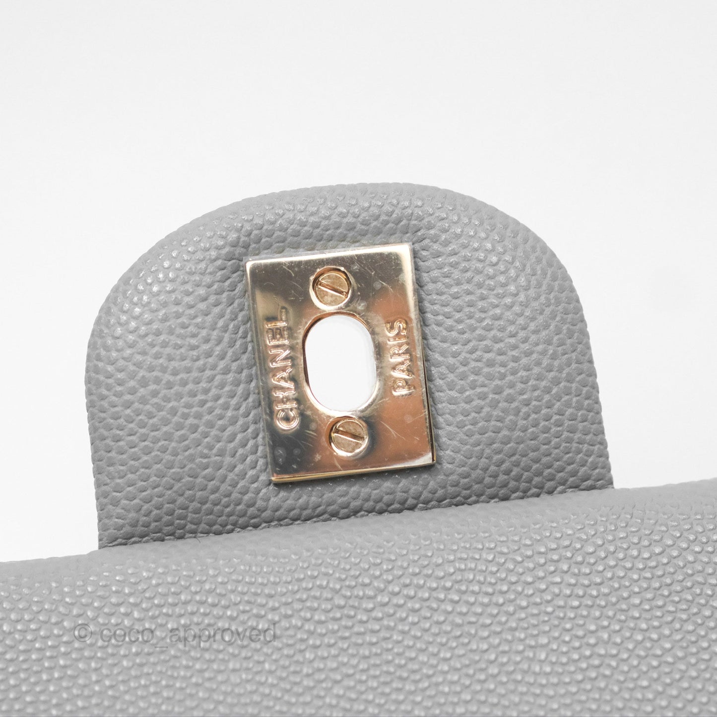 Chanel Small Classic Quilted Flap Grey Caviar Gold Hardware
