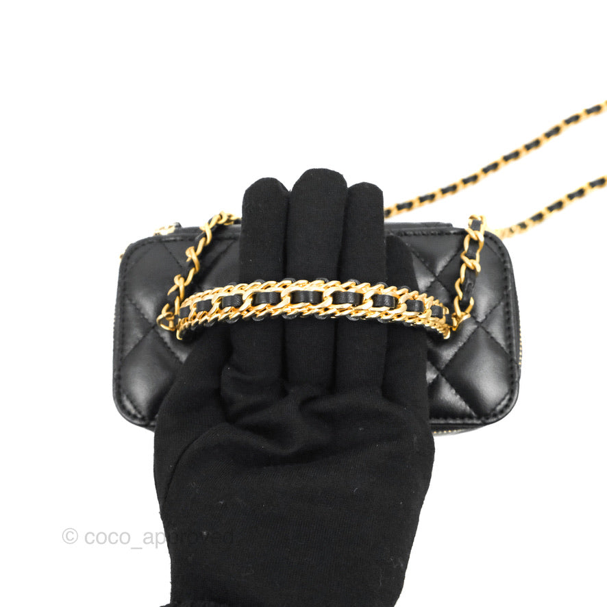 Chanel Vanity Rectangular with Top Handle Black Lambskin Aged Gold Hardware