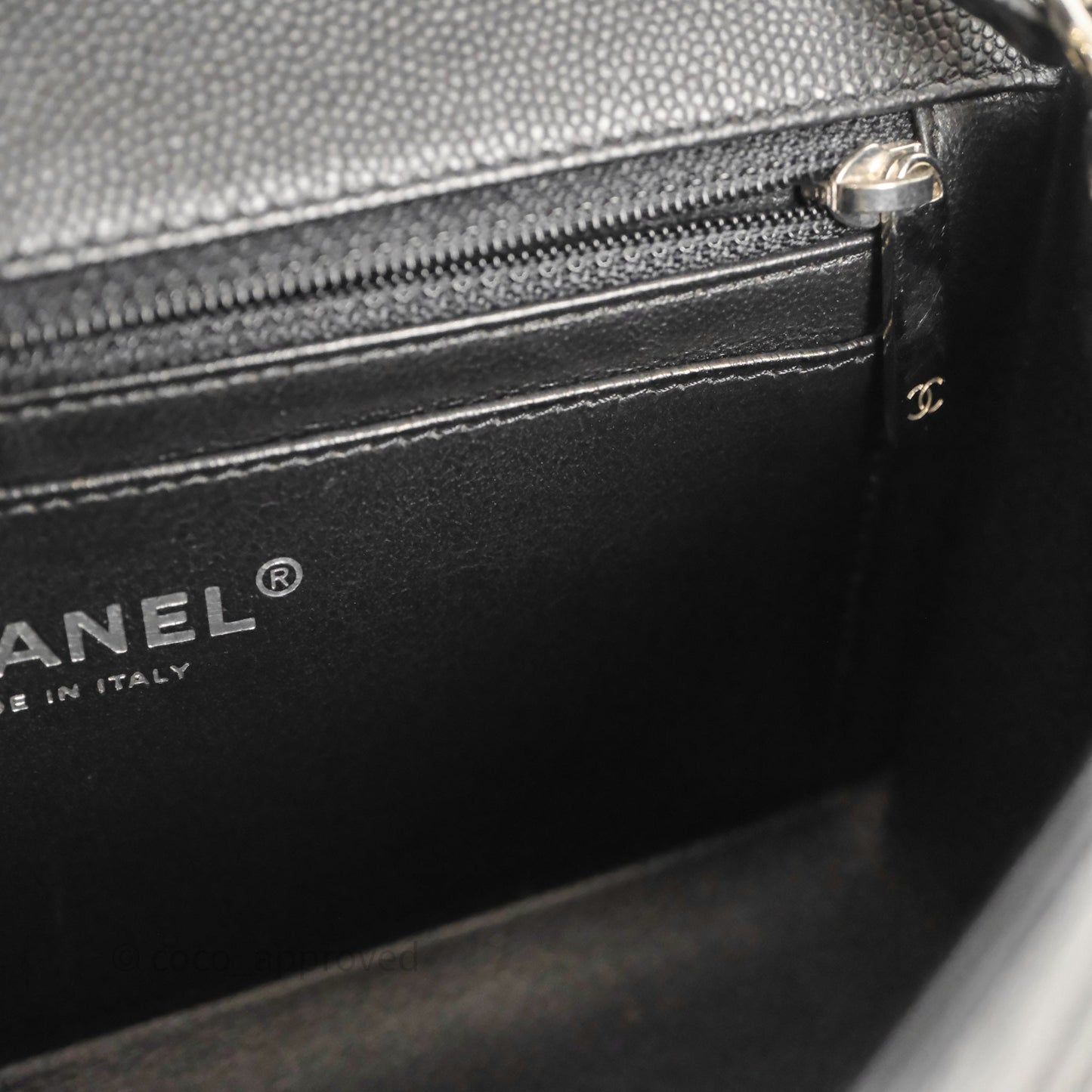 Chanel Mini Rectangular Flap Chevron Black Caviar Silver Hardware