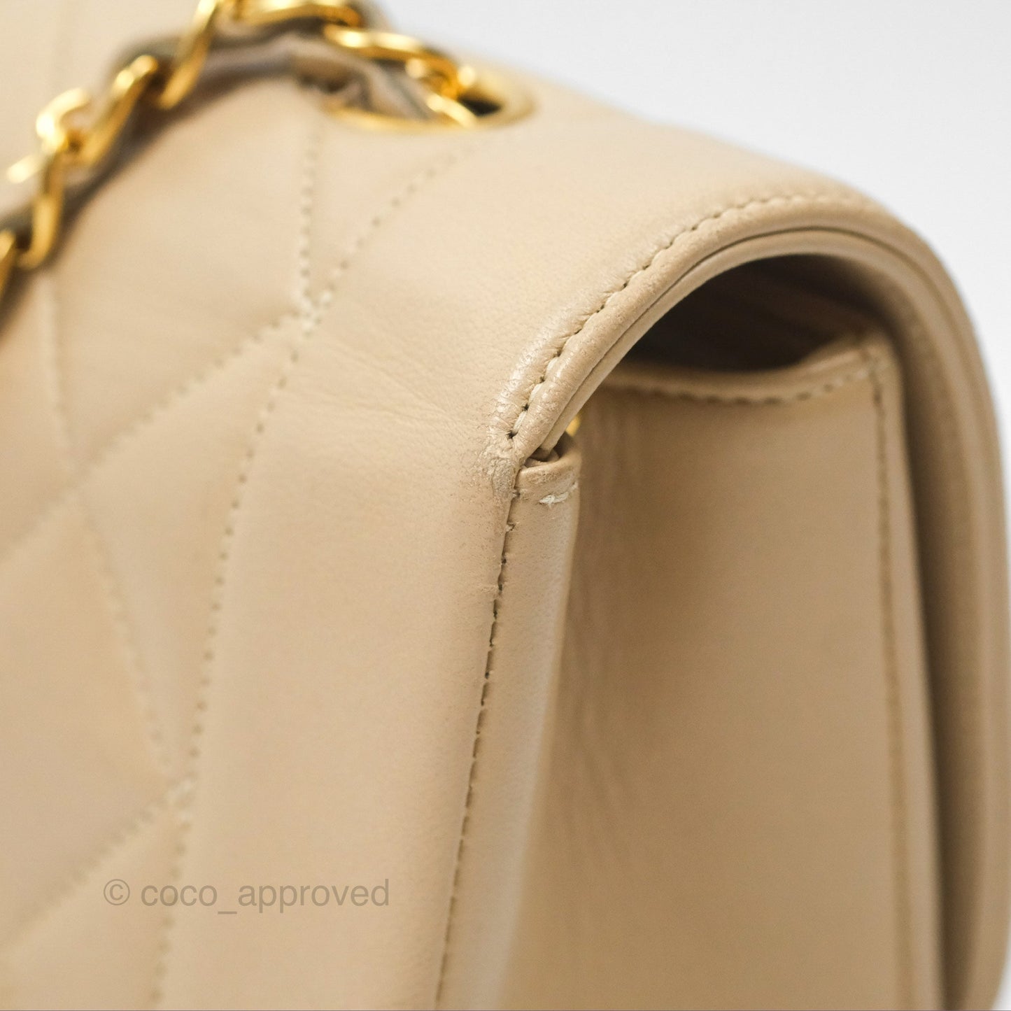 Chanel Vintage Small Quilted Classic Diana Flap Bag Beige Lambskin 24K Gold Hardware