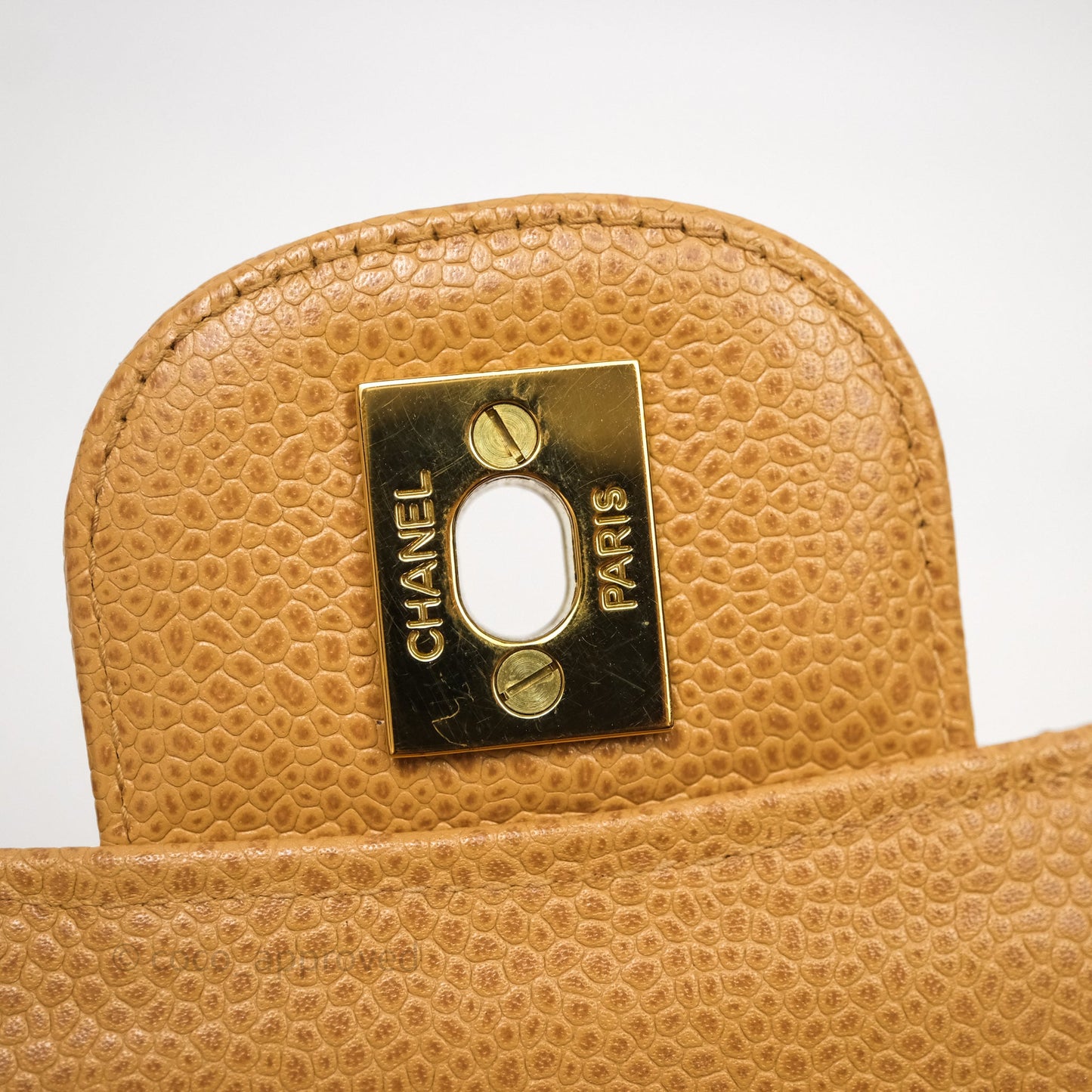 Chanel Vintage Medium Classic Flap Beige Caviar 24K Gold Hardware