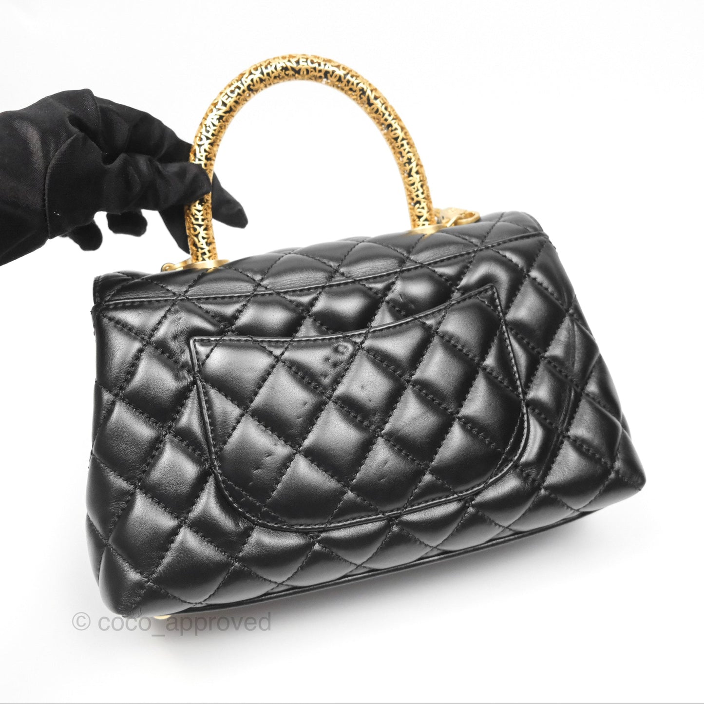 Chanel Small Coco Handle Quilted Black Calfskin Aged Gold Hardware