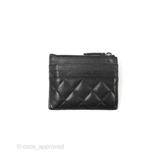 Chanel Quilted CC Zipped Card Holder Black Caviar Silver Hardware