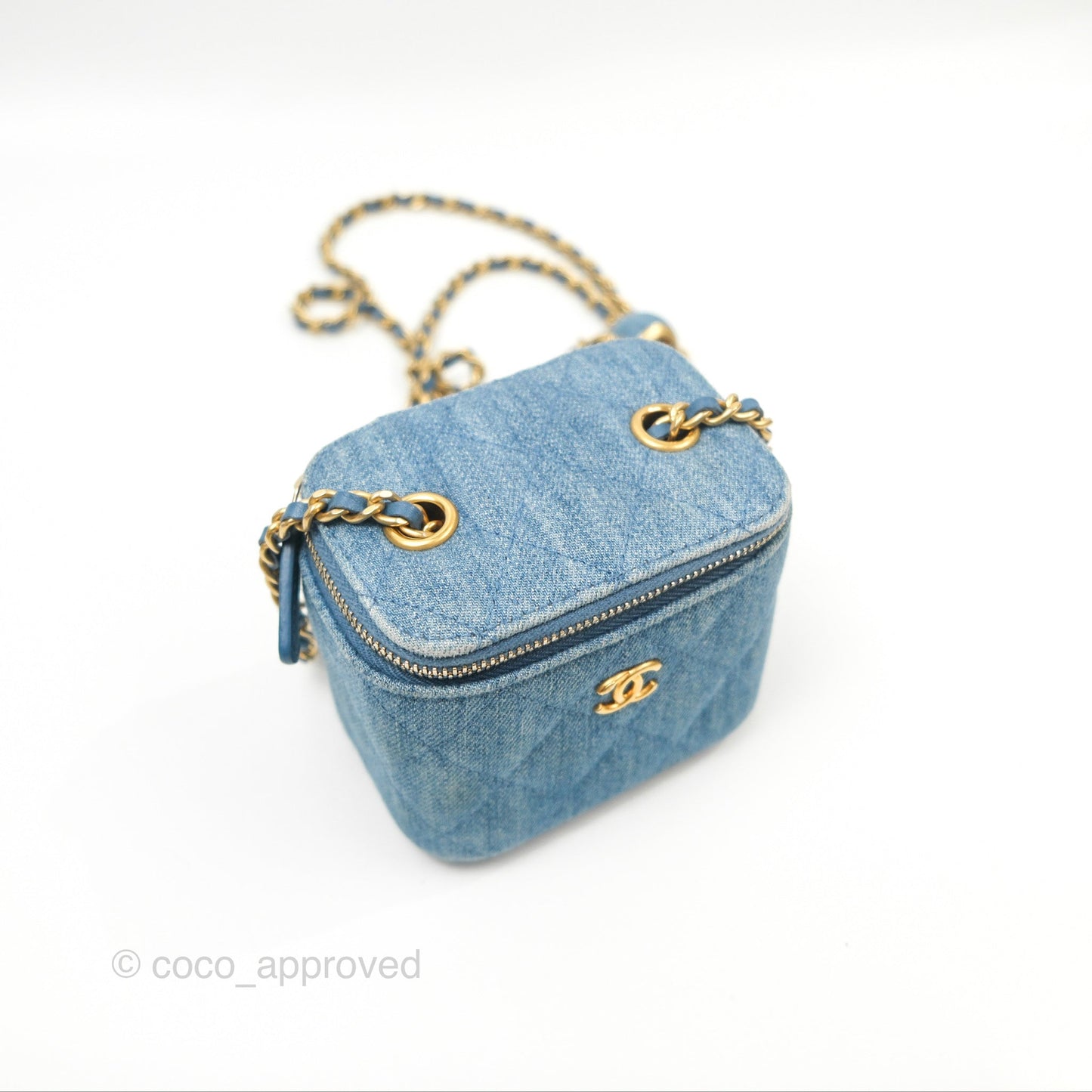 Chanel Mini Pearl Crush Vanity With Chain Denim Aged Gold Hardware