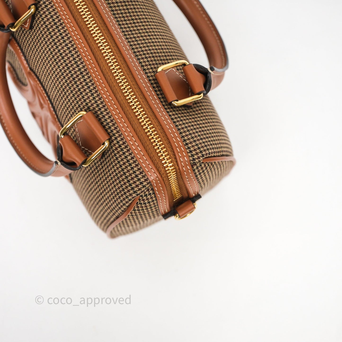 Celine Small Brown Houndstooth Boston Cuir Triomphe Tan Smooth Calfskin Bag