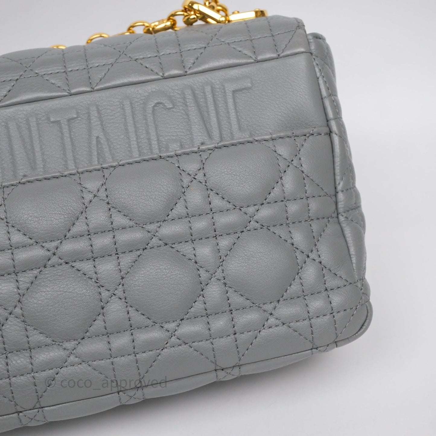 Christian Dior Caro Bag Medium Stone Grey Cannage Calfskin Gold Hardware