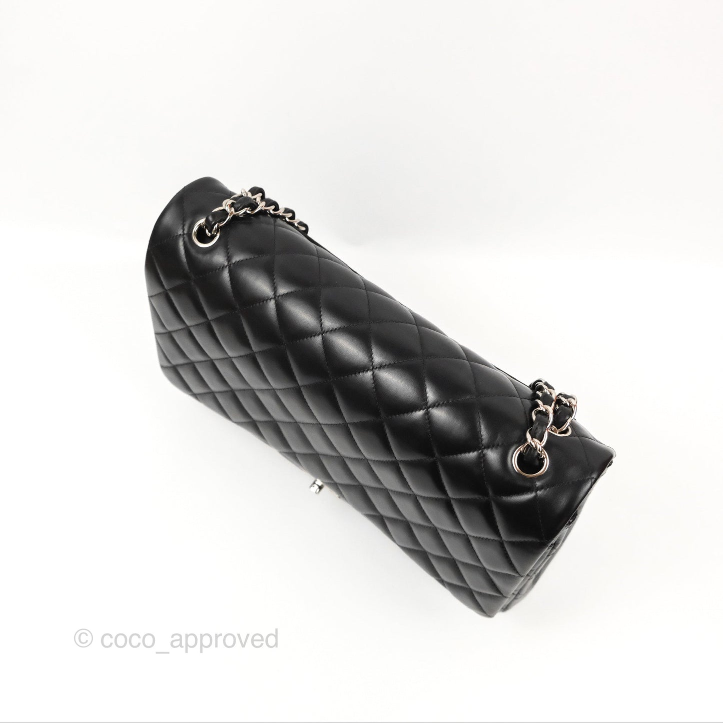 Chanel Quilted Maxi Double Flap Black Lambskin Silver Hardware