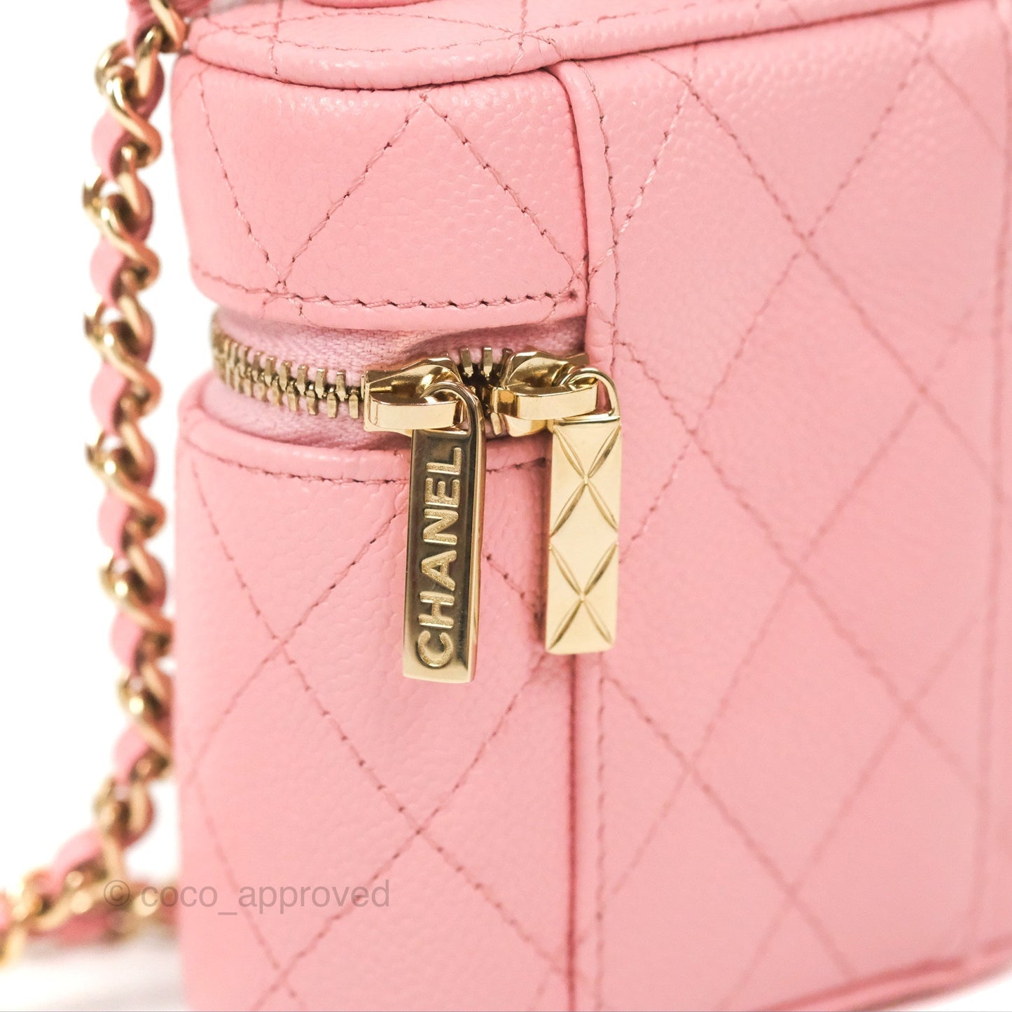 Chanel Quilted Small Handle With Care Vanity Case With Chain Pink Caviar Gold Hardware