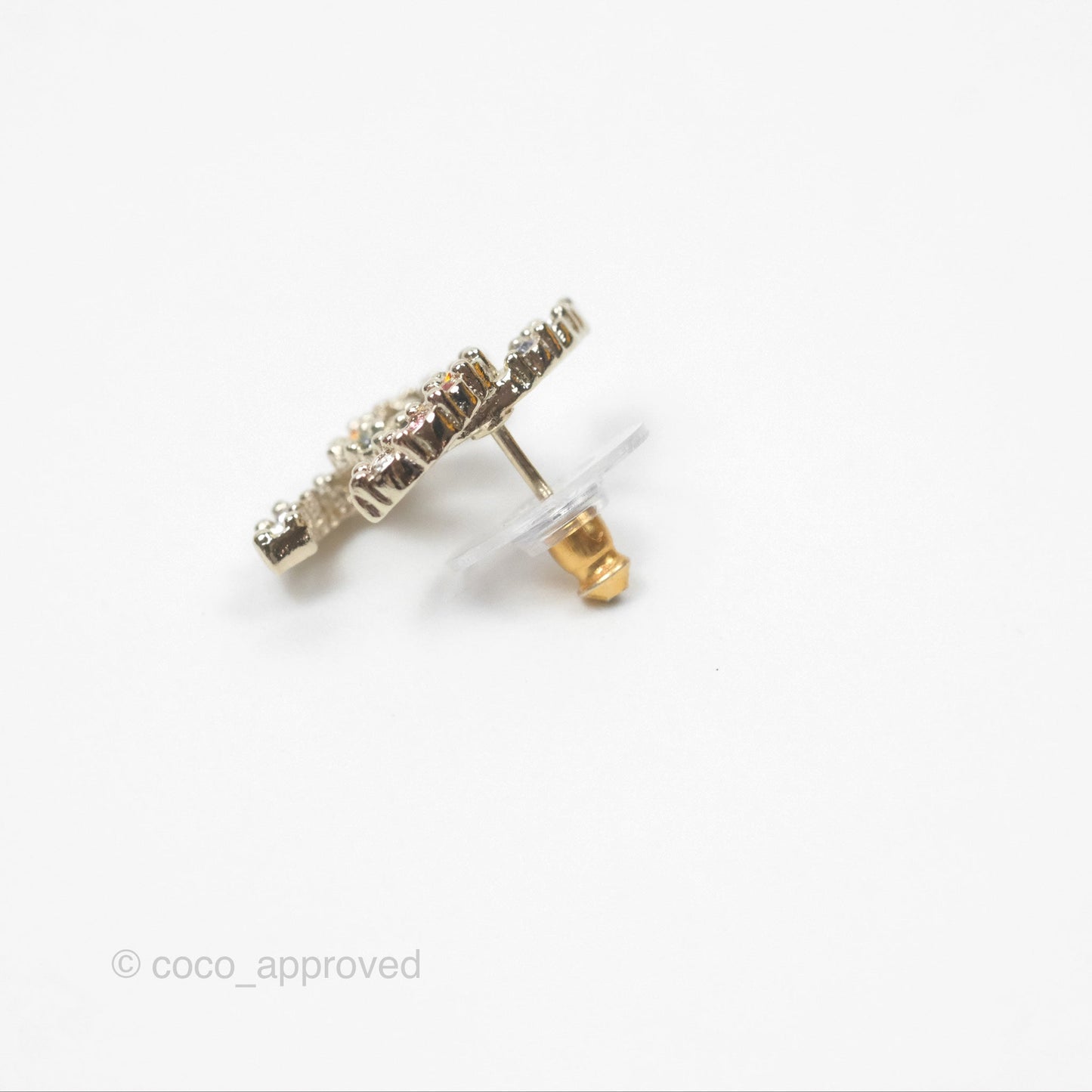 Chanel Crystal CC Earrings Rainbow Gold Tone 21V