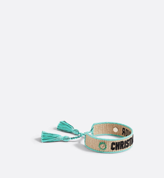 Luxury Dioriviera Christian Luxury Dior Bracelet Natural Raffia Effect Cotton, Gold-Finish Metal And Aquamarina Lacquer