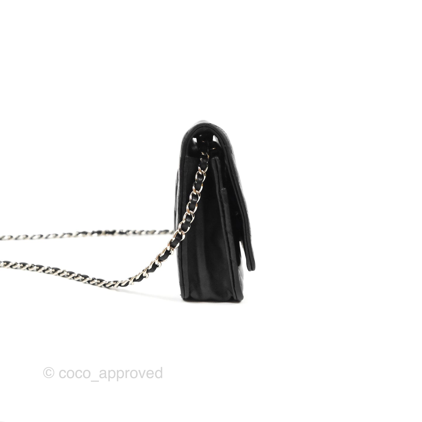 Chanel Classic Chevron Wallet on Chain WOC Black Lambskin Silver Hardware
