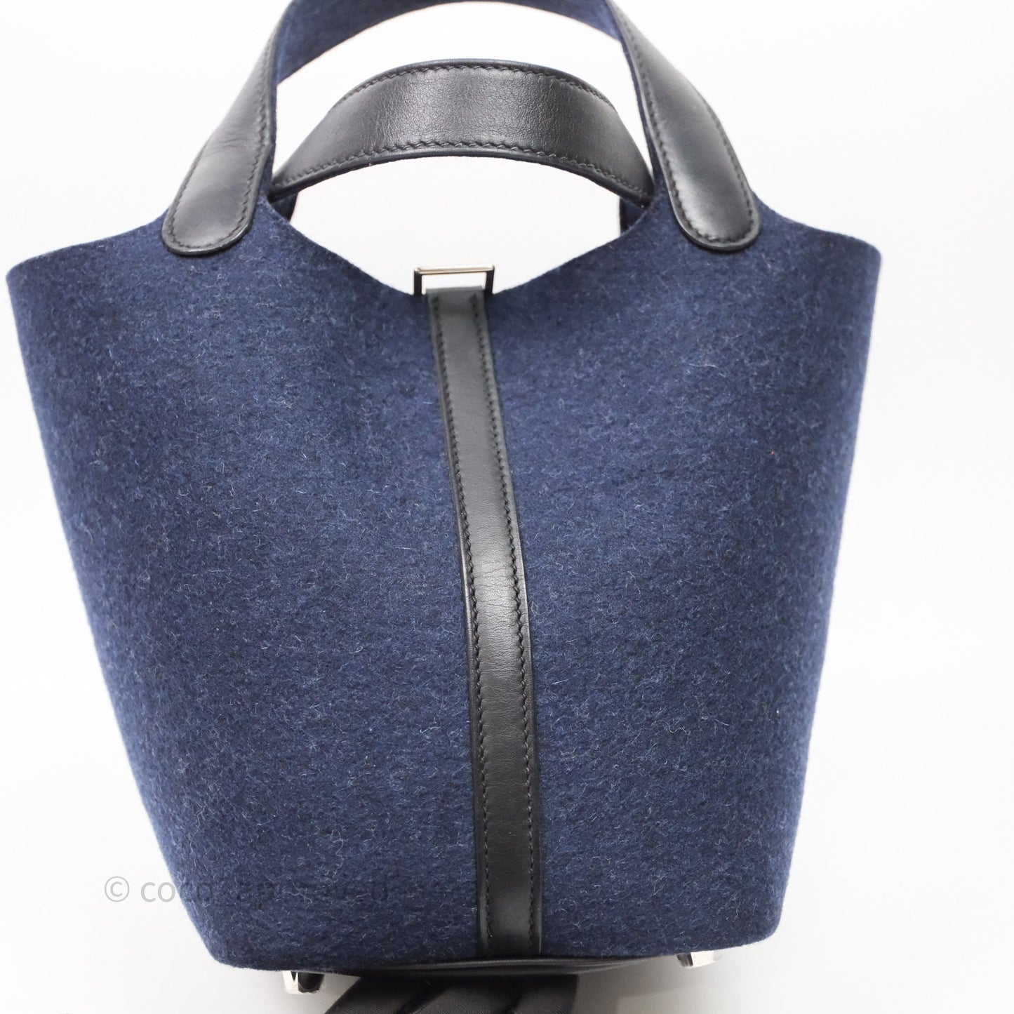 Hermès Picotin 18 Bleu Nuit 2Z / Swift Noir 89 Wool Feutre Swift Palladium Hardware