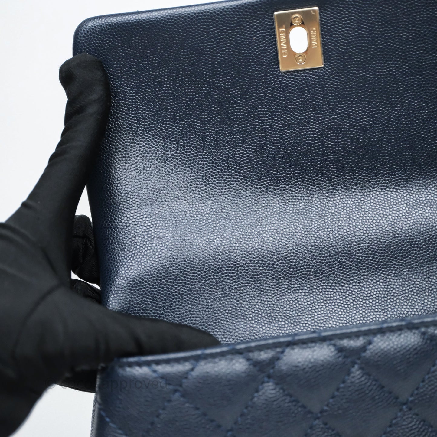 Chanel Small Coco Handle Navy Caviar Light Gold Hardware