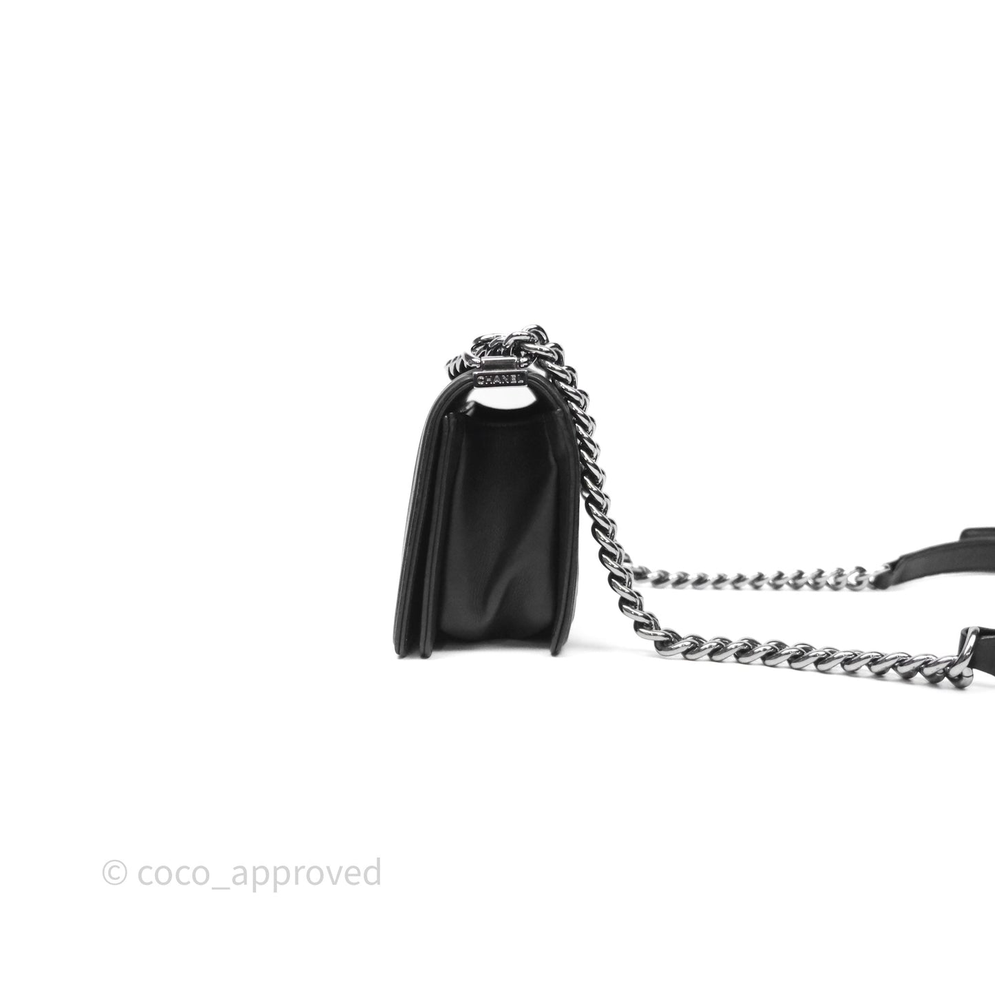 Chanel Small Boy Beaded Chevron Black Lambskin Silver Hardware