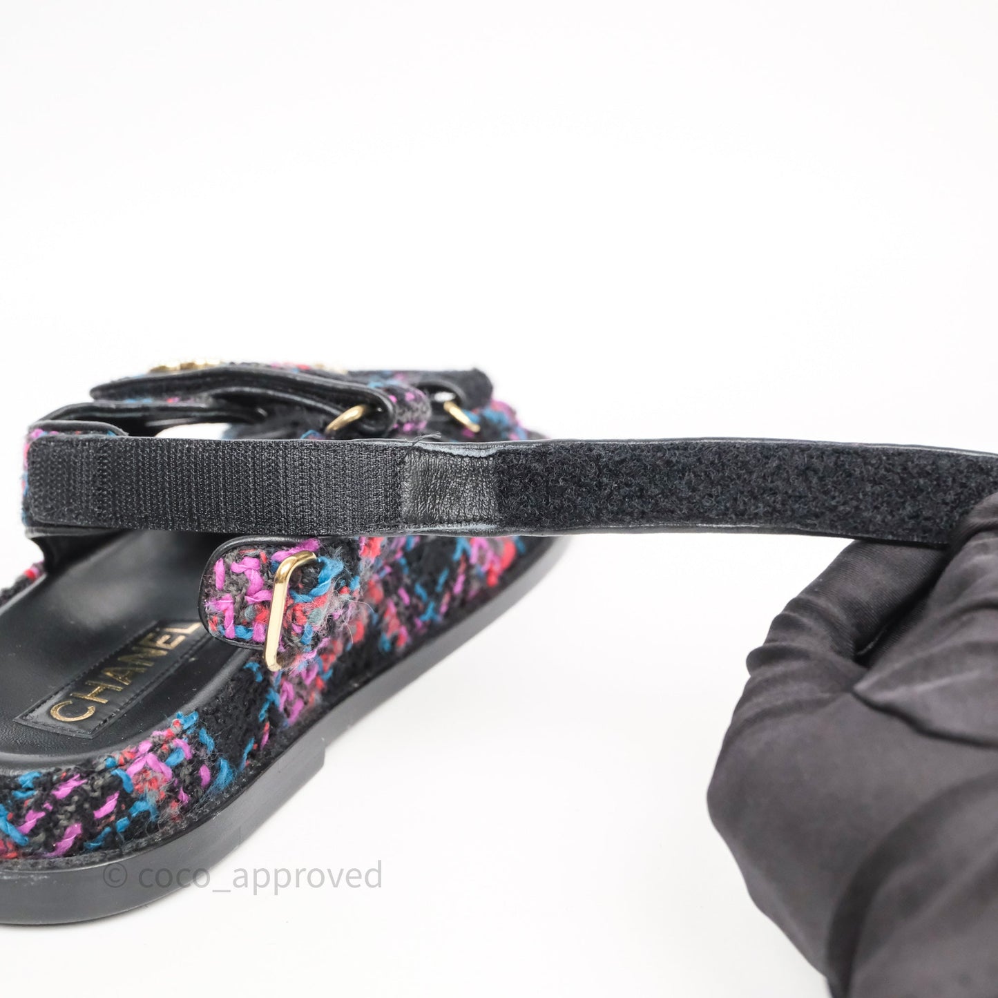 Chanel Dad Sandals Black/ Purple Tweed Size 38
