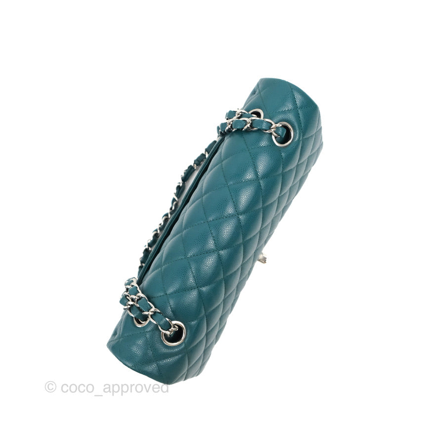 Chanel Classic M/L Medium Flap Quilted Teal Caviar Silver Hardware