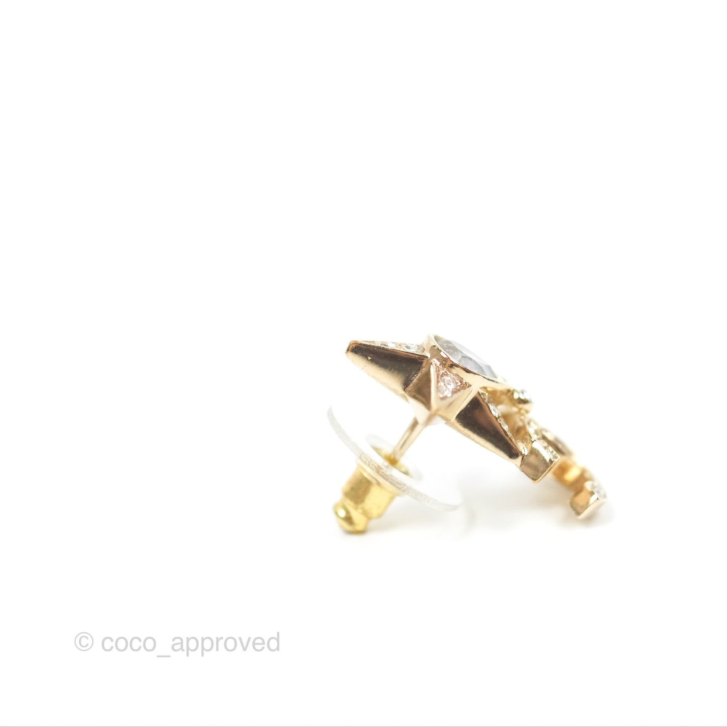Chanel Crystal Star CC Earrings Gold Tone 23P