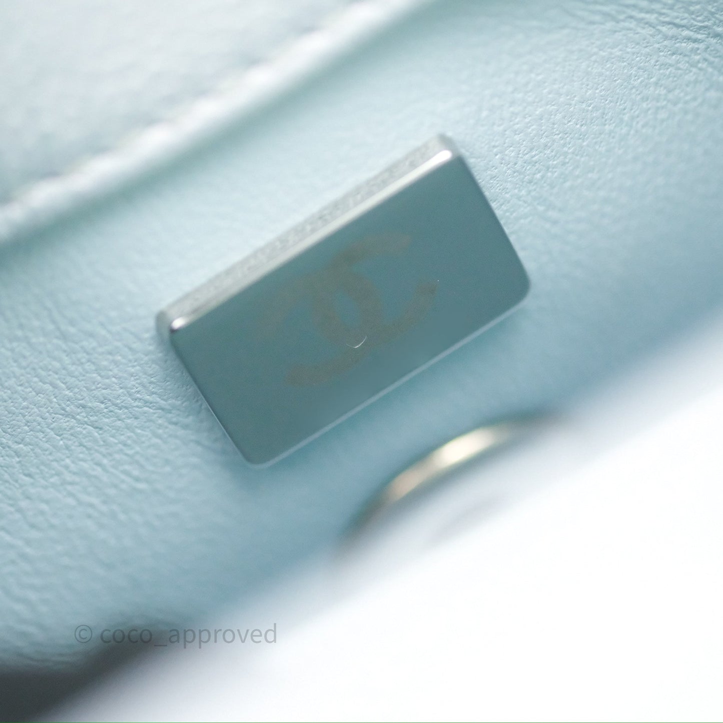 Chanel Mini Coco Handle Quilted Iridescent Light Blue Caviar Rainbow Hardware