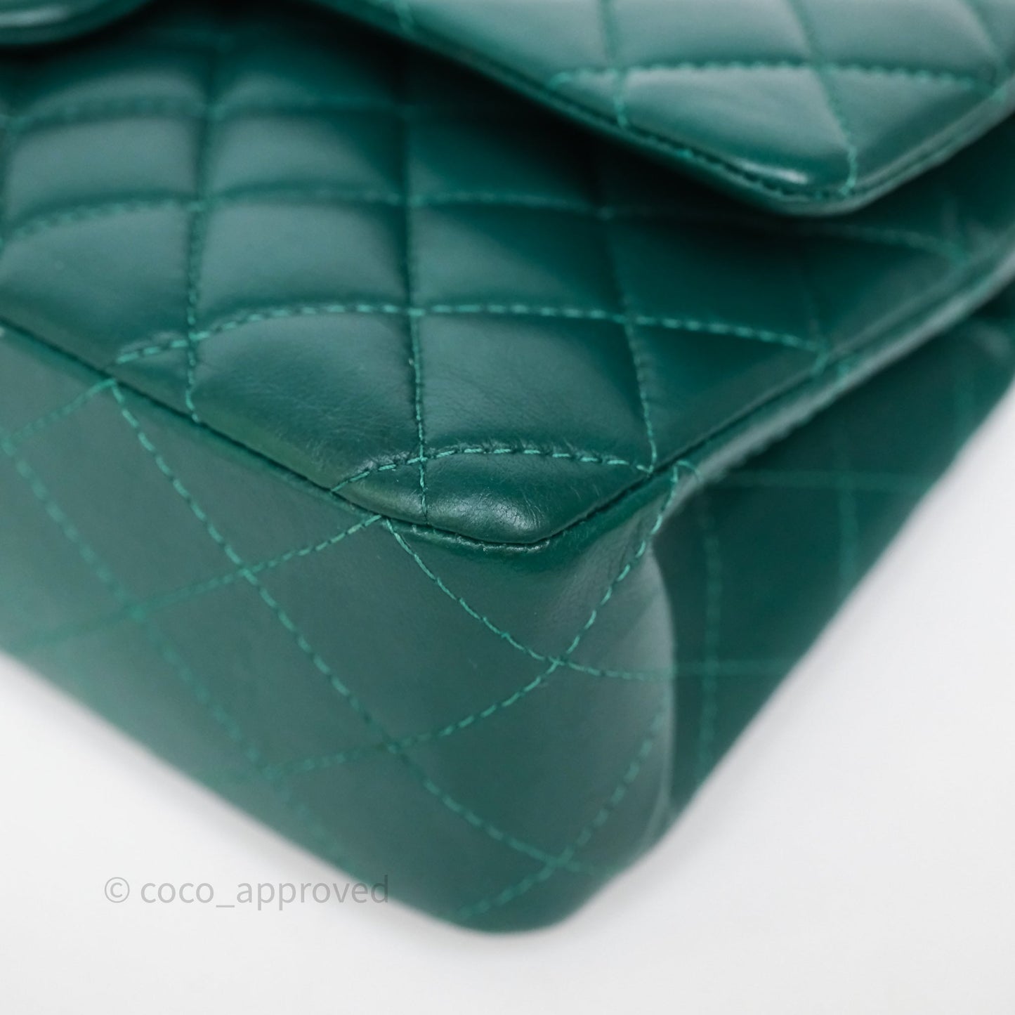 Chanel Medium Classic Flap Quilted Dark Green Lambskin Silver Hardware