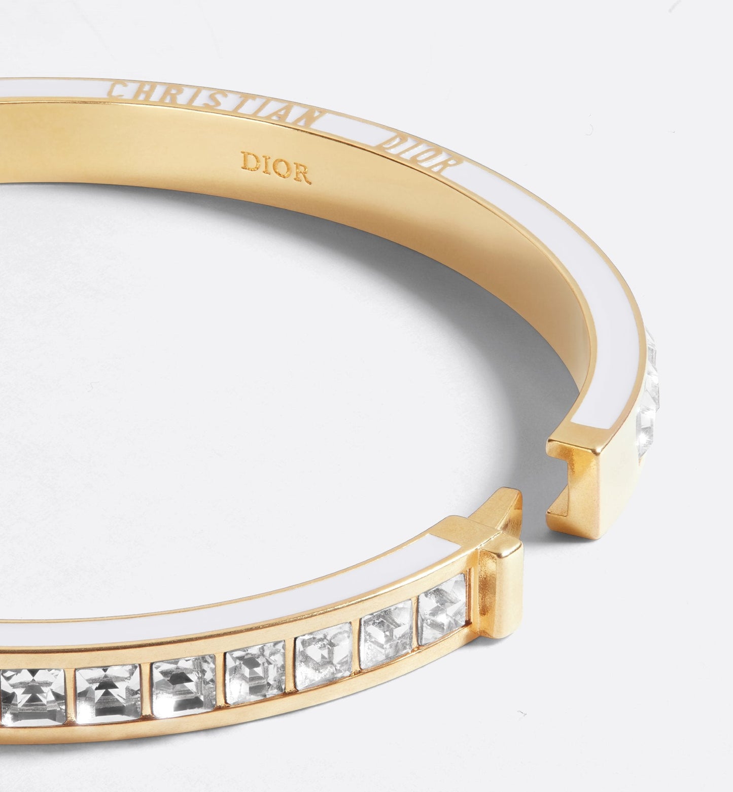Luxury Dior Night Code Bangle Gold Finish Metal White Crystals And White Lacquer