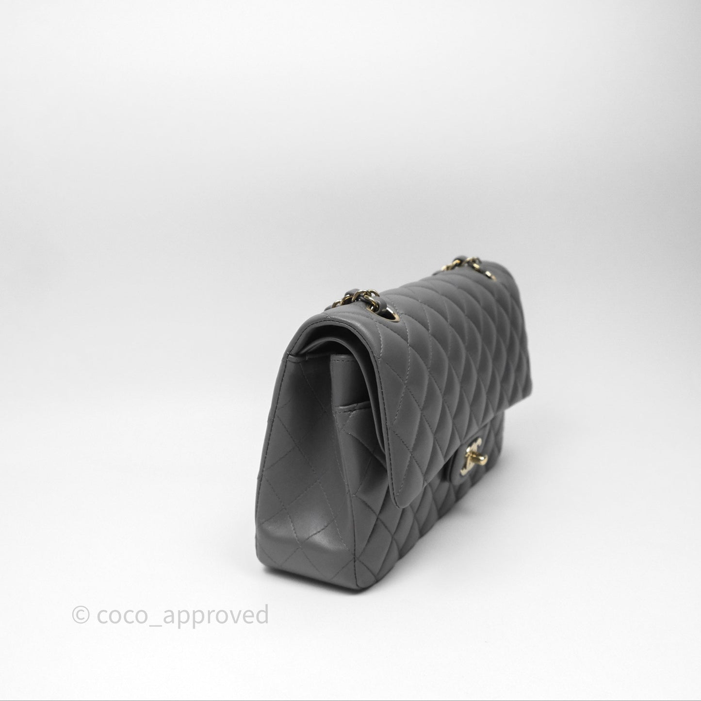 Chanel Classic M/L Medium Flap Quilted Grey Lambskin Gold Hardware