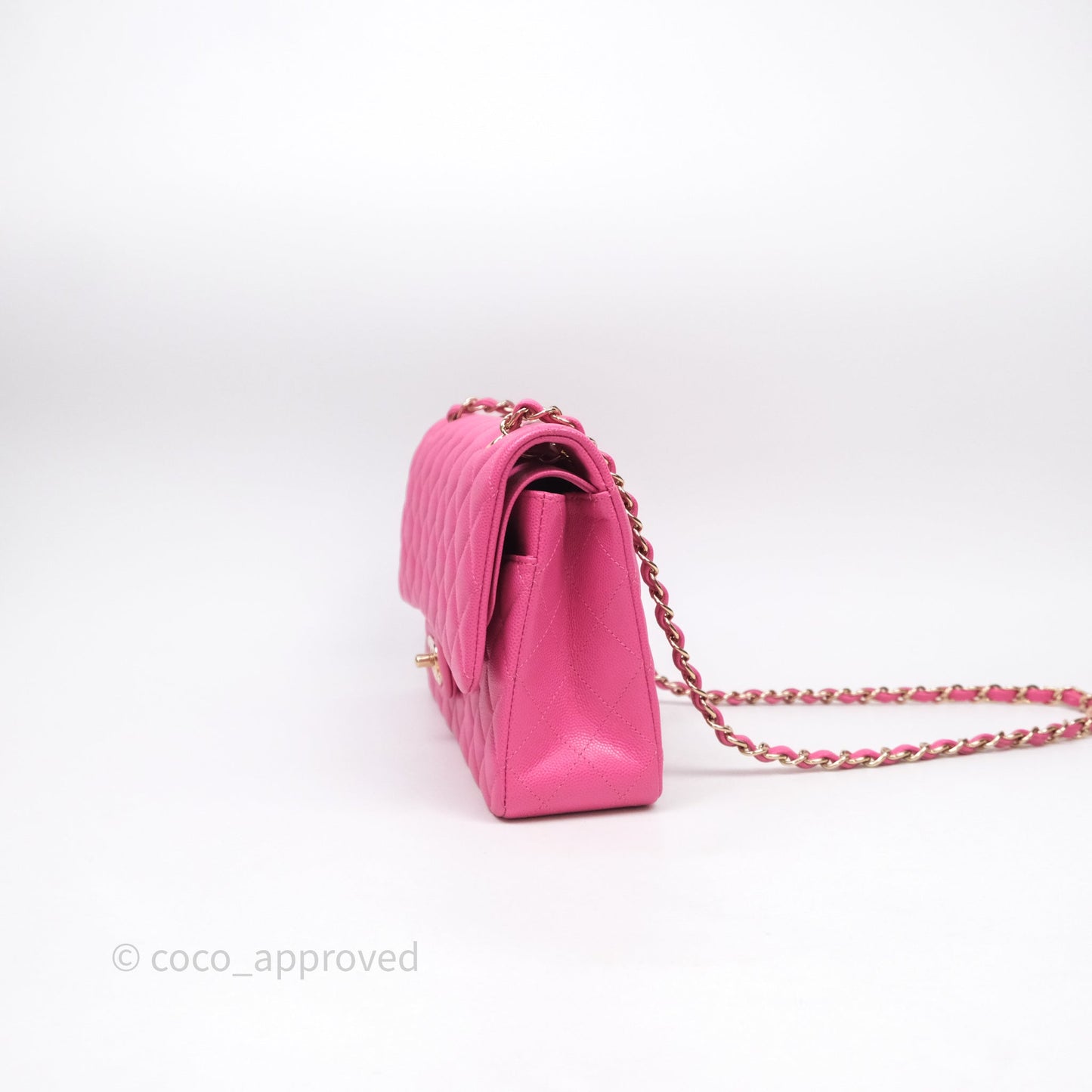 Chanel Classic M/L Medium Flap Quilted Hot Pink Caviar Gold Hardware