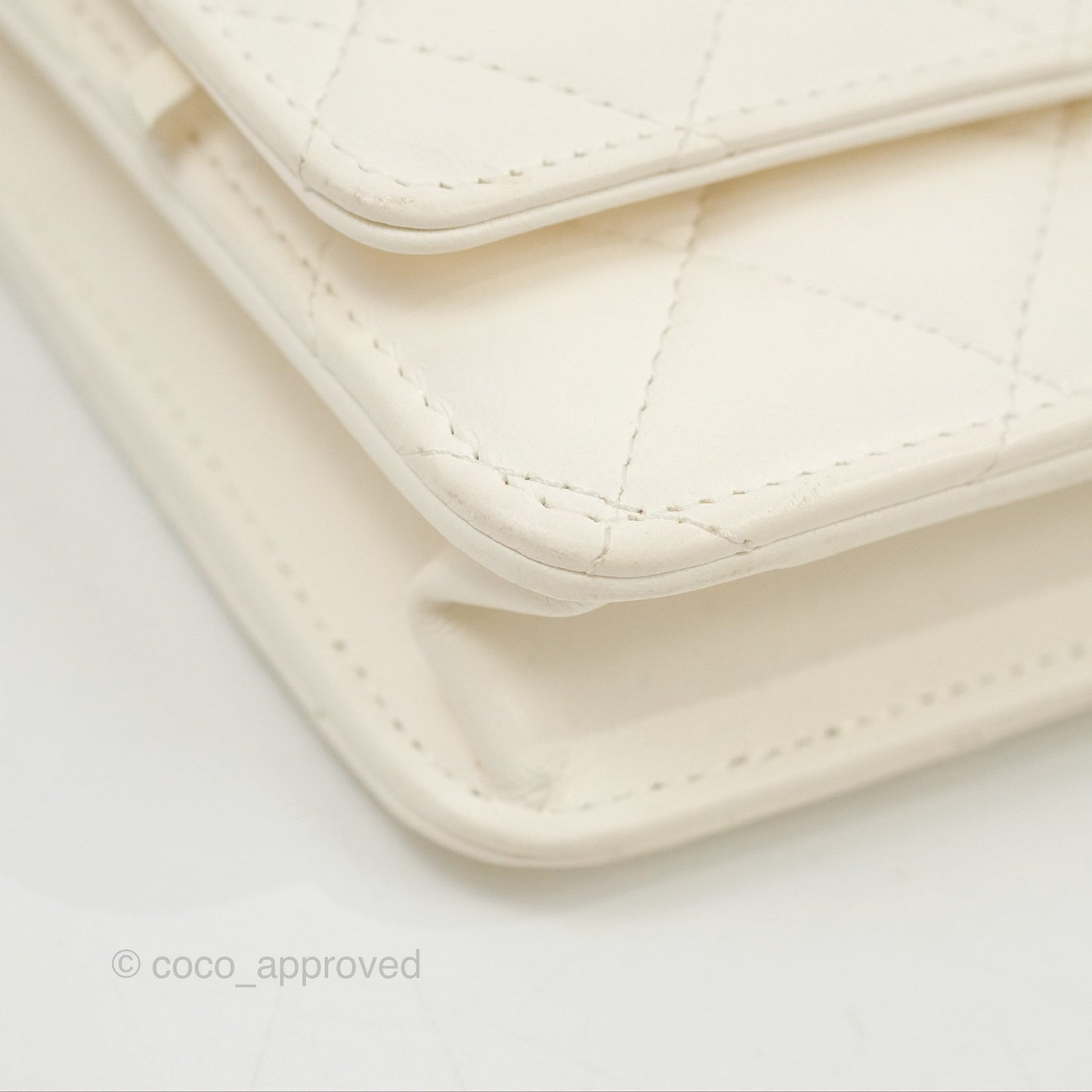 Chanel Quilted Pearl Crush Wallet on Chain WOC White Lambskin Aged Gold Hardware