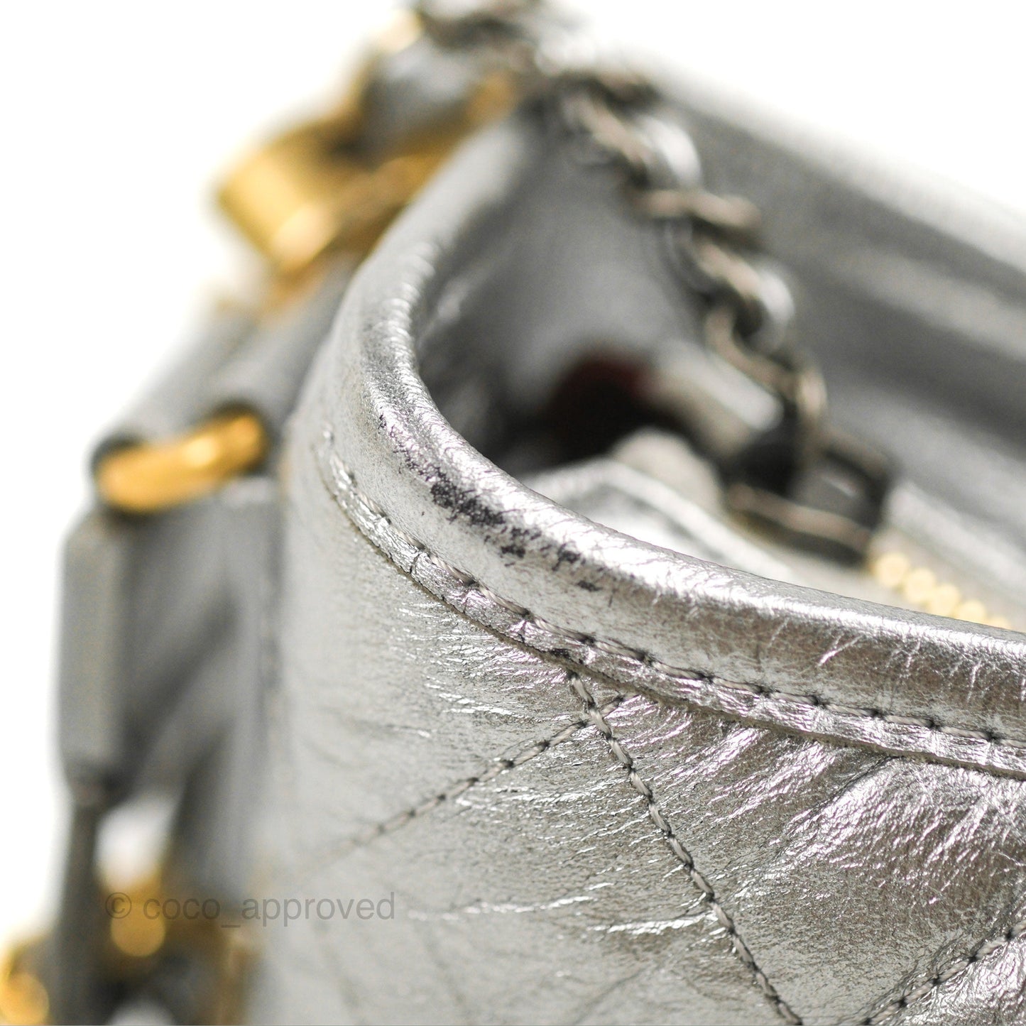 Chanel Quilted Small Gabrielle Hobo Metallic Silver Aged Calfskin Mixed Hardware