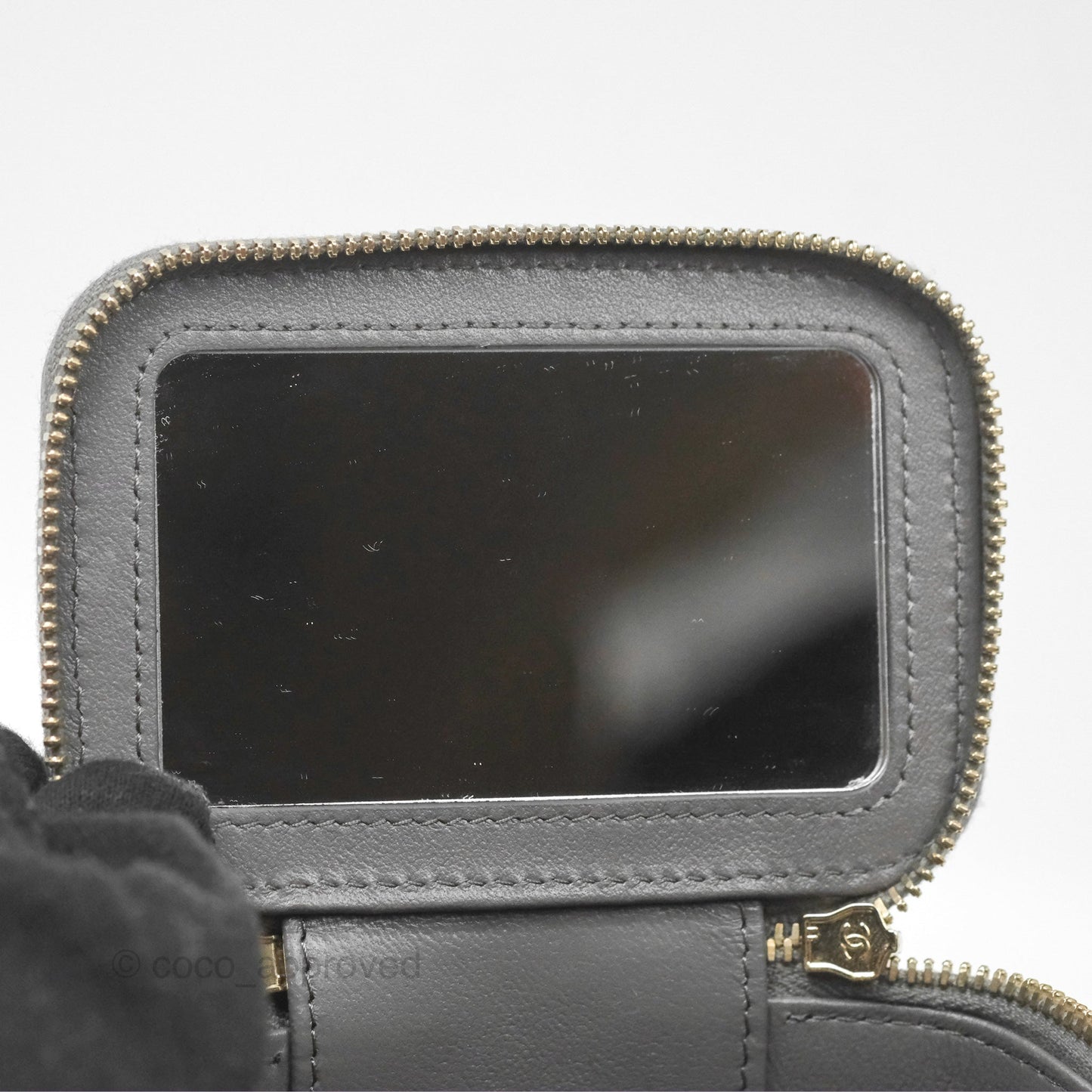 Chanel Mini Top Handle Vanity With Chain Grey Lambskin Gold Hardware