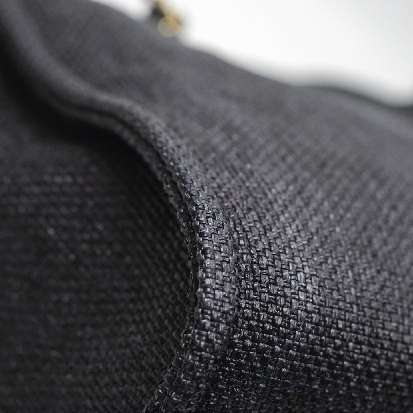 Chanel Medium Deauville Tote Black Dark Grey Raffia Woven Gold Hardware