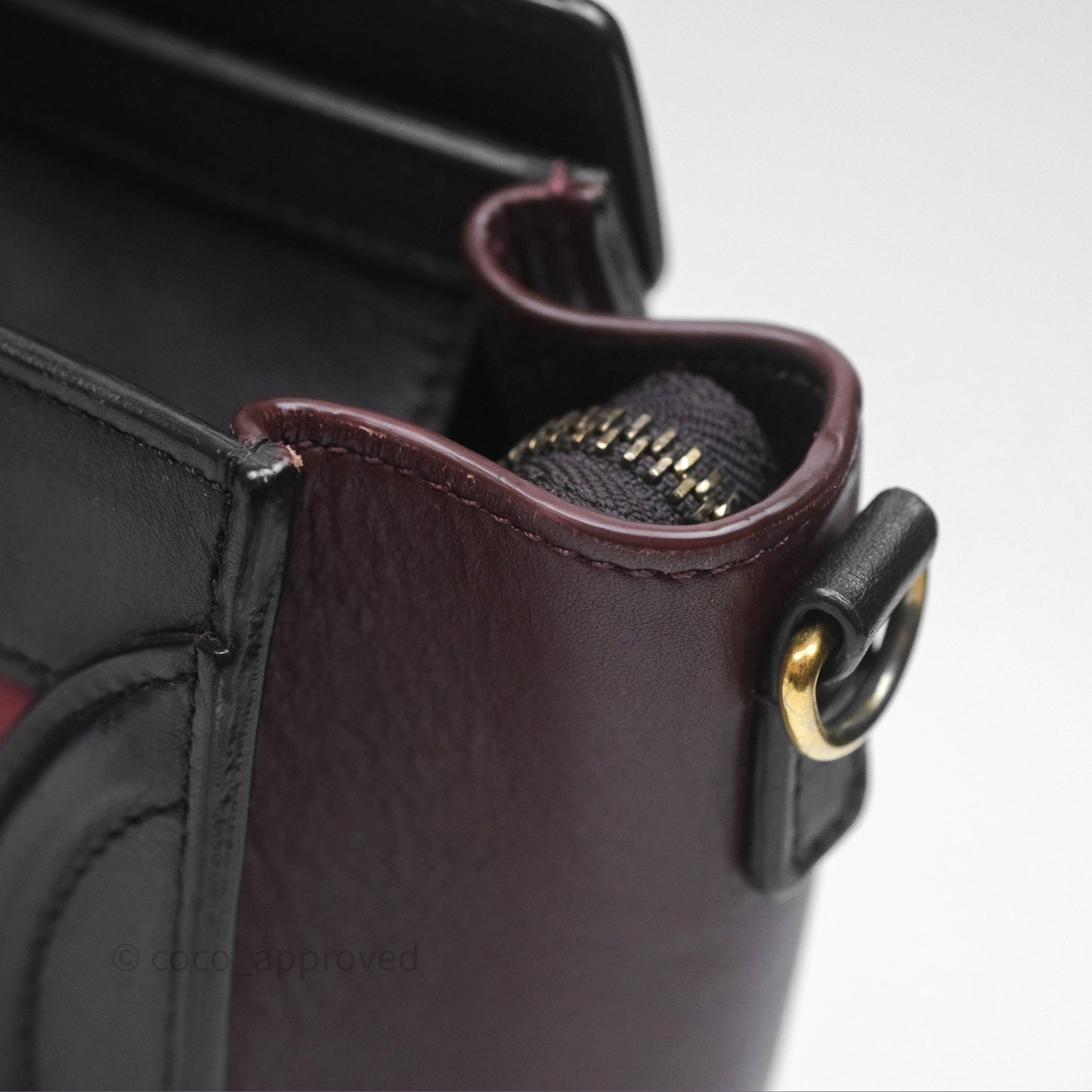 Celine Nano Luggage Satin Calfskin Gold Hardware Red/ Dark Brown