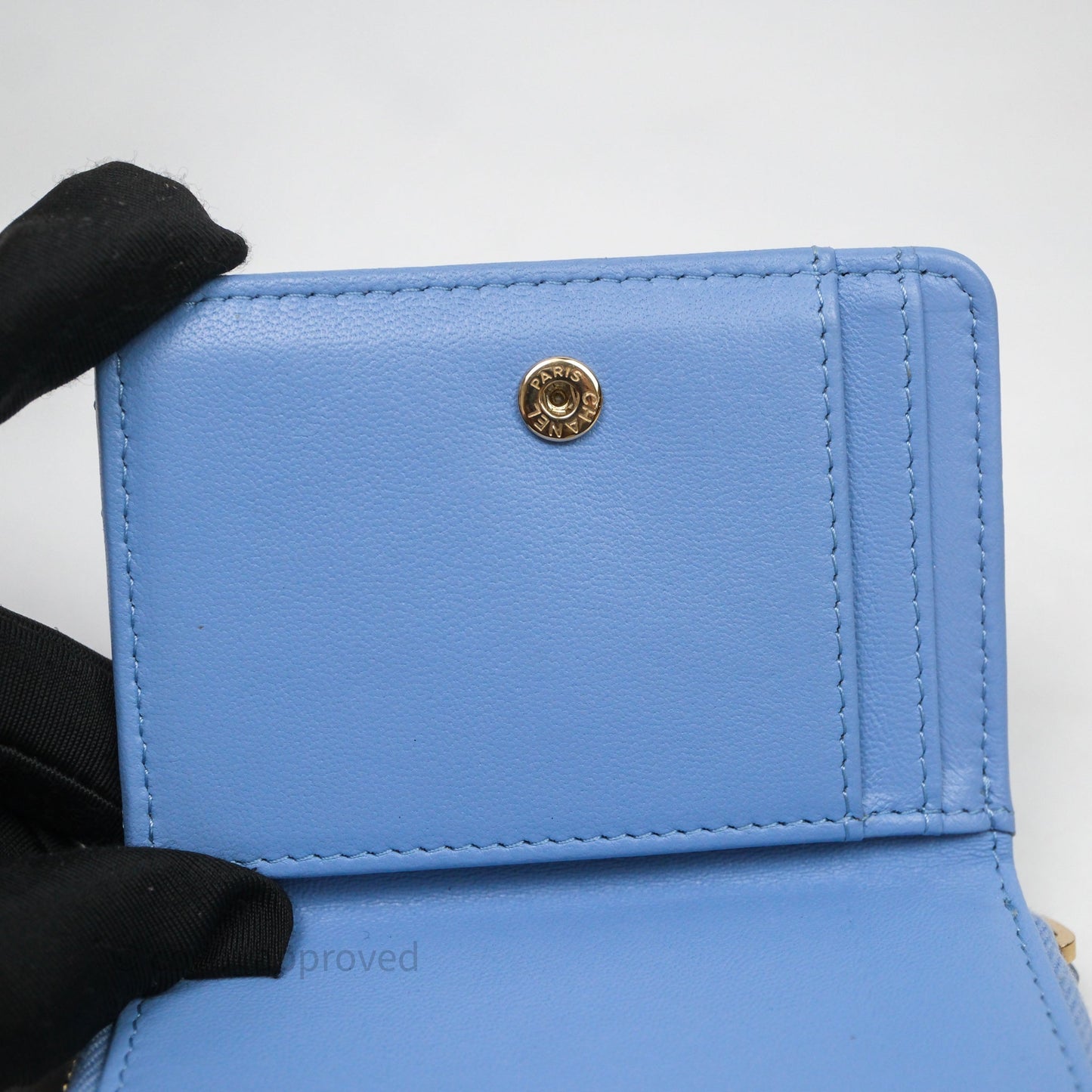 Chanel Classic Zipped Coin Purse Blue Lambskin Gold Hardware