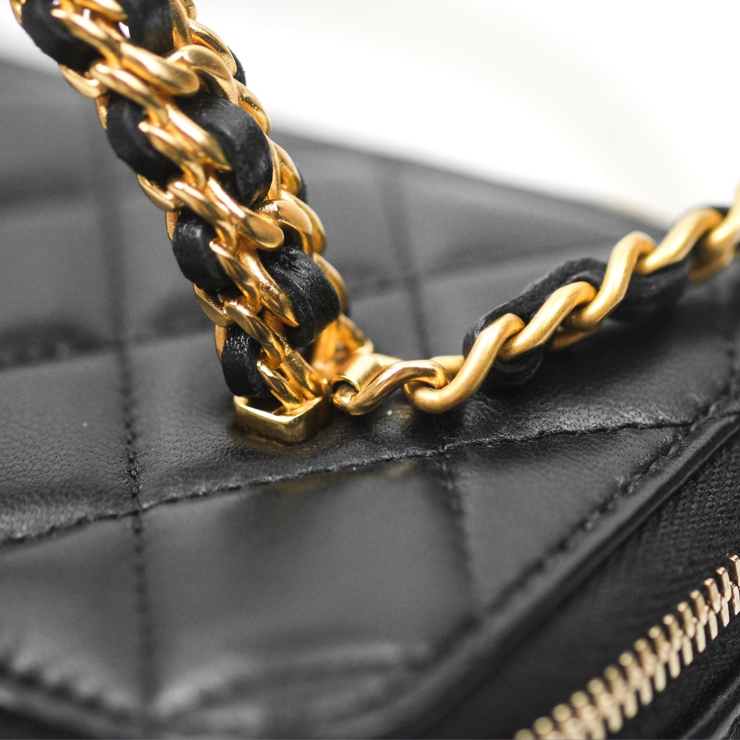 Chanel Vanity Rectangular with Top Handle Black Lambskin Aged Gold Hardware