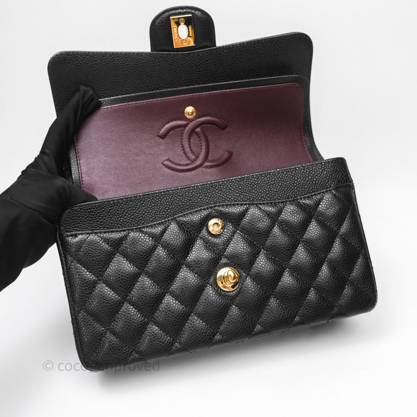 Chanel Small Classic Flap Quilted Black Caviar Gold Hardware