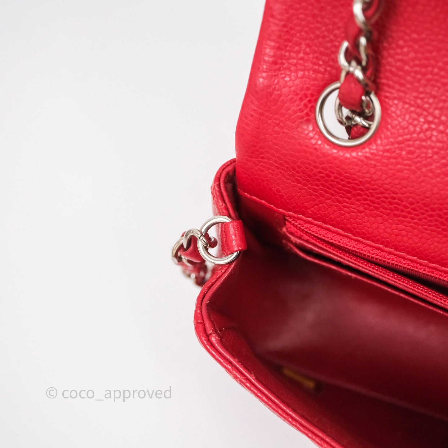 Chanel Quilted Mini Rectangular Flap Red Caviar Silver Hardware