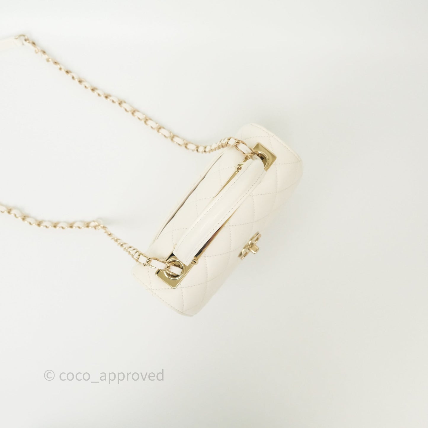 Chanel Mini Trendy CC Handle Bag Lacquered Logo White Lambskin