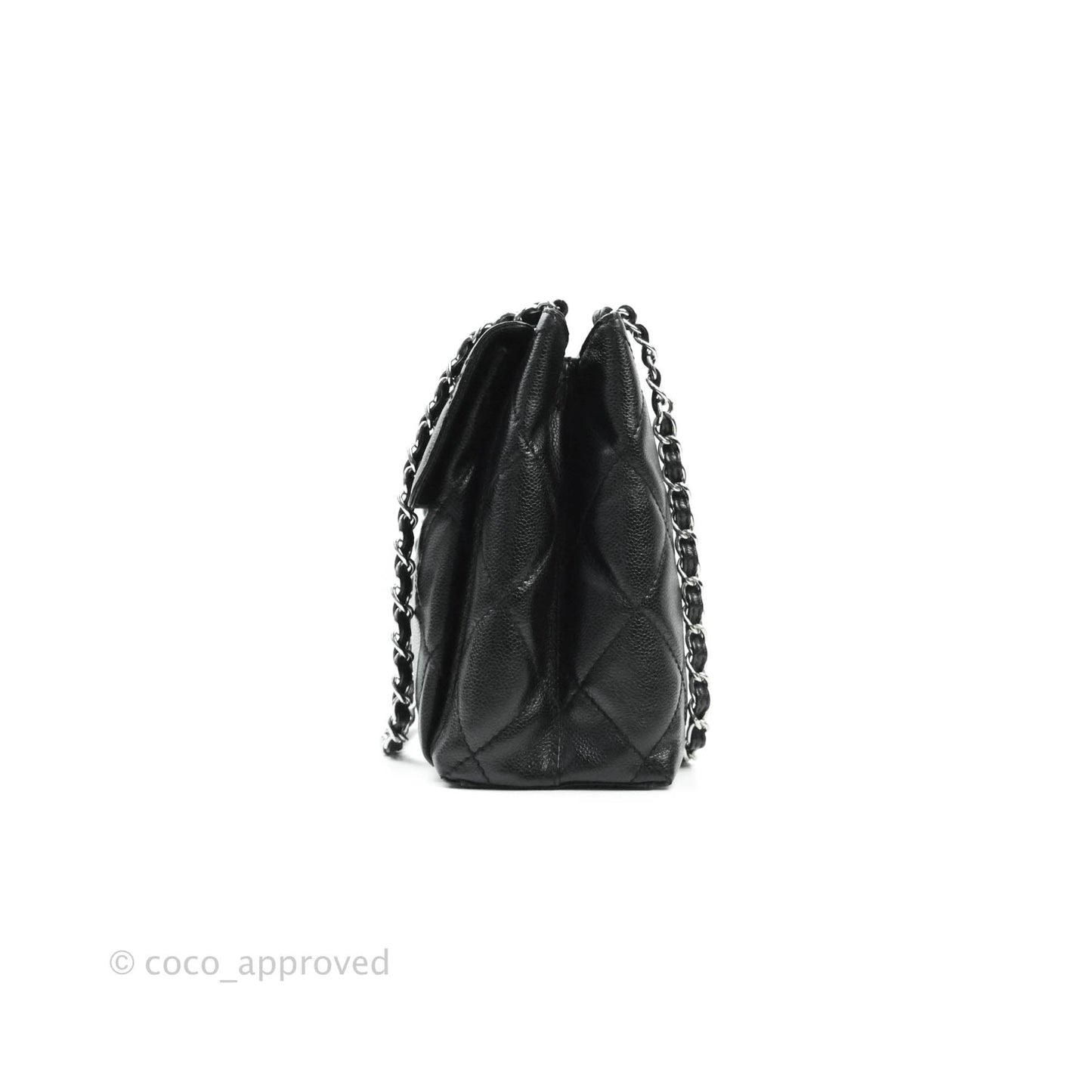 Chanel Quilted Black Caviar Tote Silver Hardware
