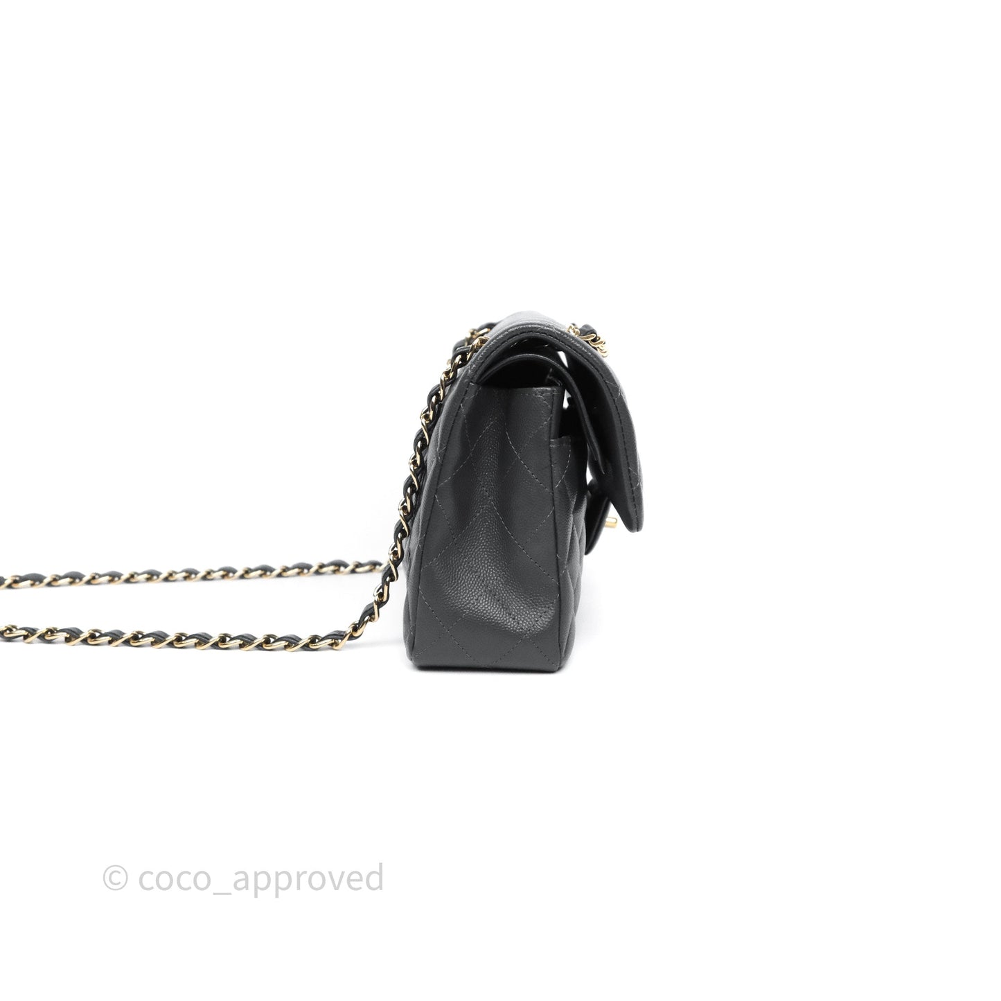 Chanel Small Classic Flap Quilted Dark Grey Caviar Gold Hardware