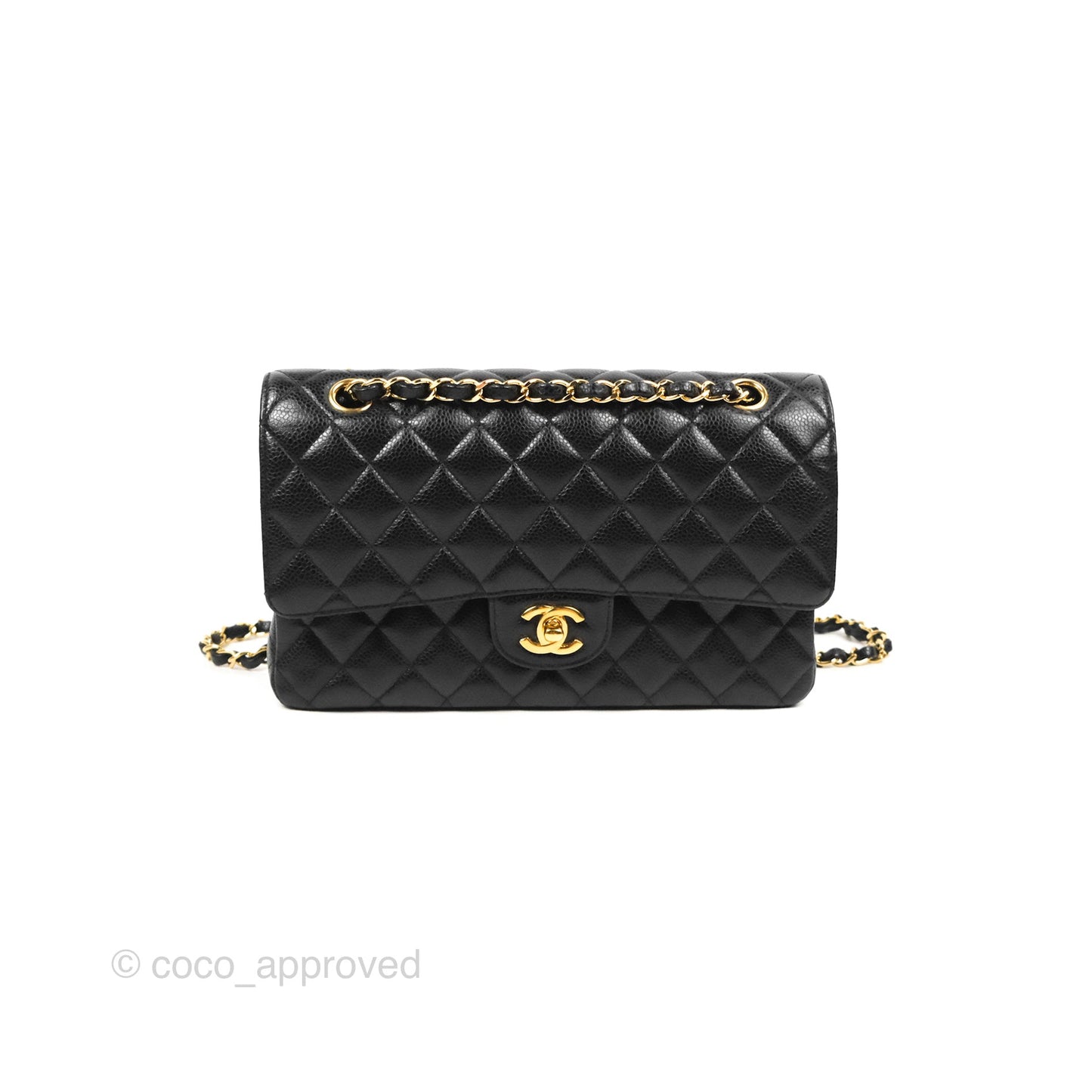 Chanel Classic M/L Medium Flap Quilted Black Caviar Gold Hardware