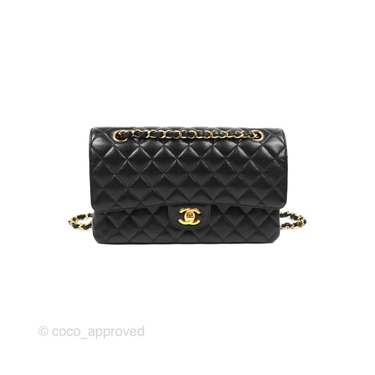 Chanel Classic M/L Medium Flap Quilted Black Caviar Gold Hardware