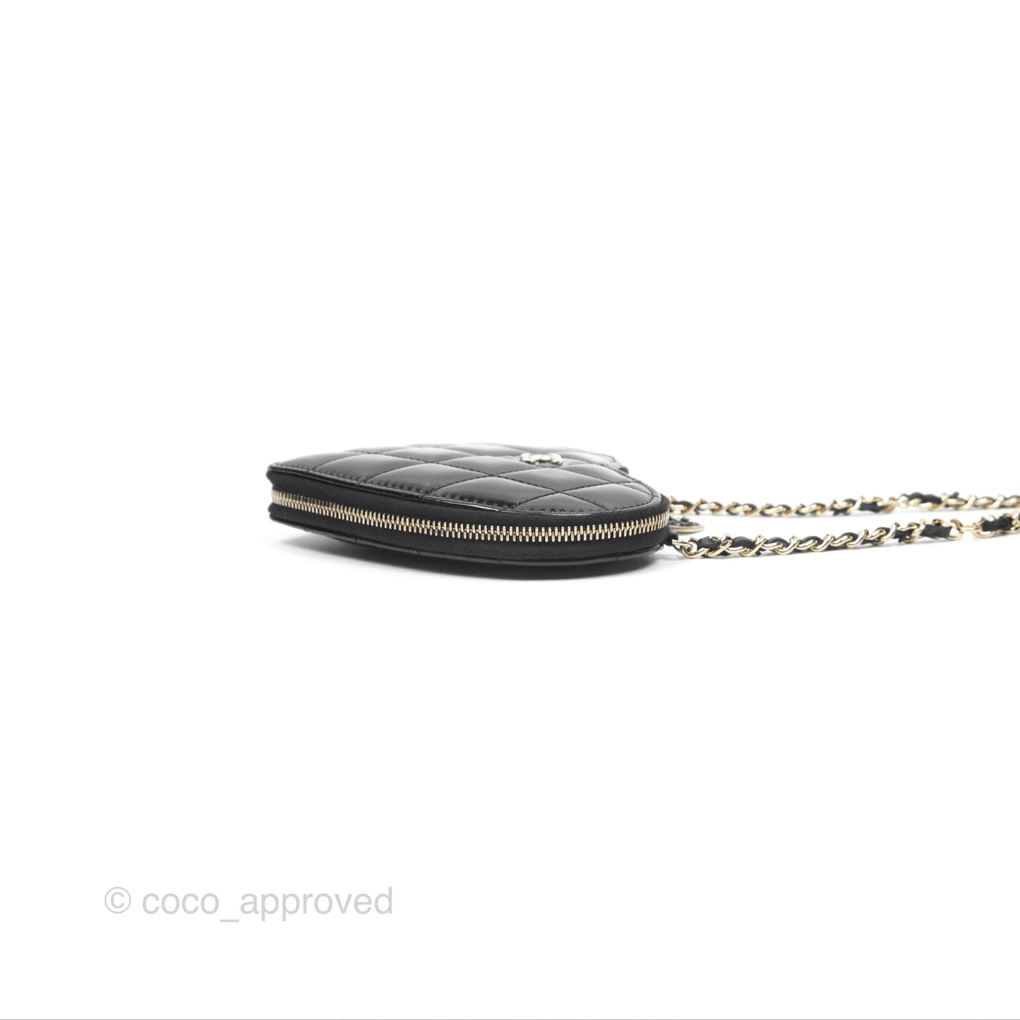 Chanel Heart Clutch with Chain with Coin Purse Black White Patent